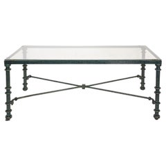 Vintage Giacometti Style Metal and Glass Patinated Coffee Table