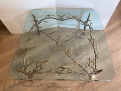 Giacometti Style Metal and Glass Top Sculptural Tree Vine Coffee Cocktail Table