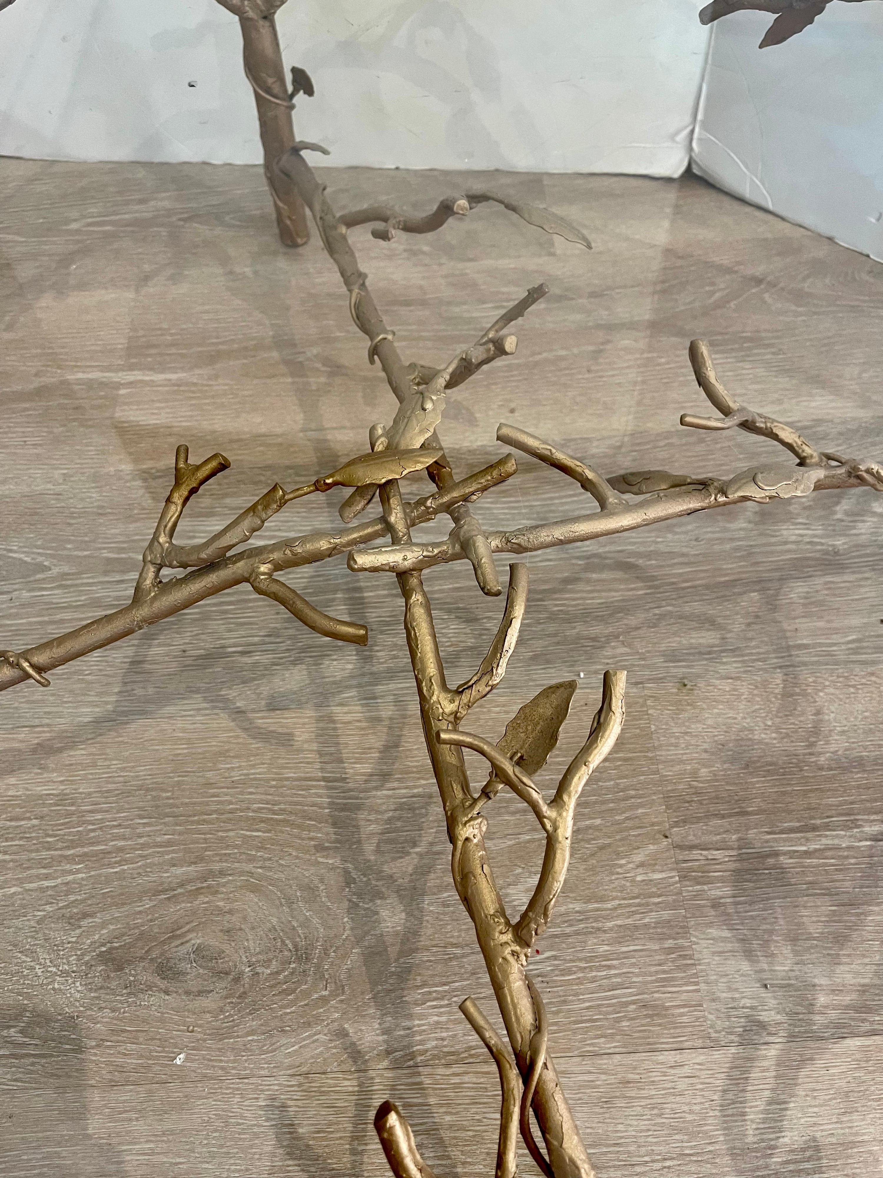 20th Century Giacometti Style Metal and Glass Top Sculptural Tree Vine Coffee Cocktail Table