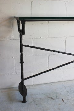 Giacometti Style Bronze Console with Glass Top