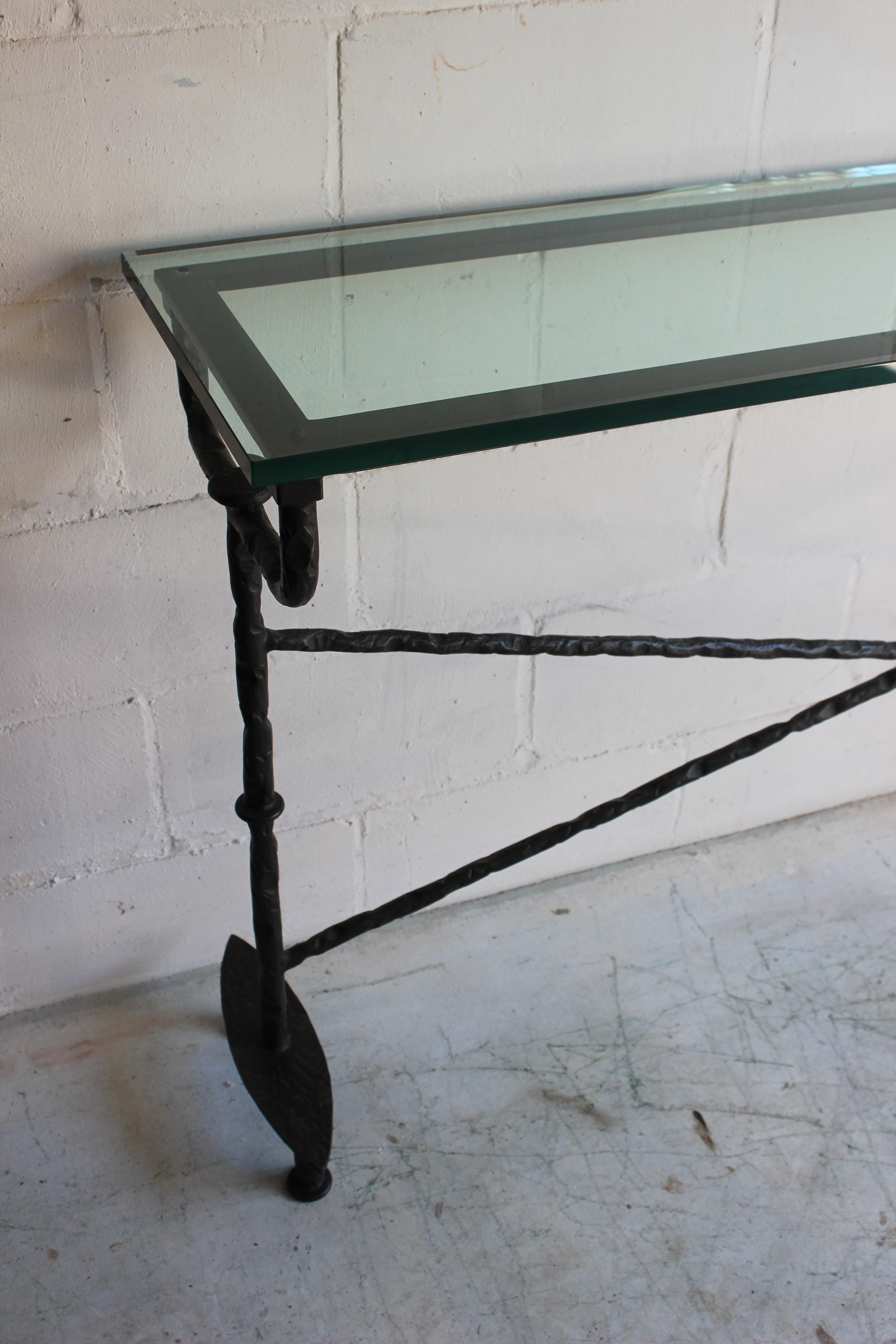 Giacometti Style Bronze Console with Glass Top In Good Condition In East Hampton, NY