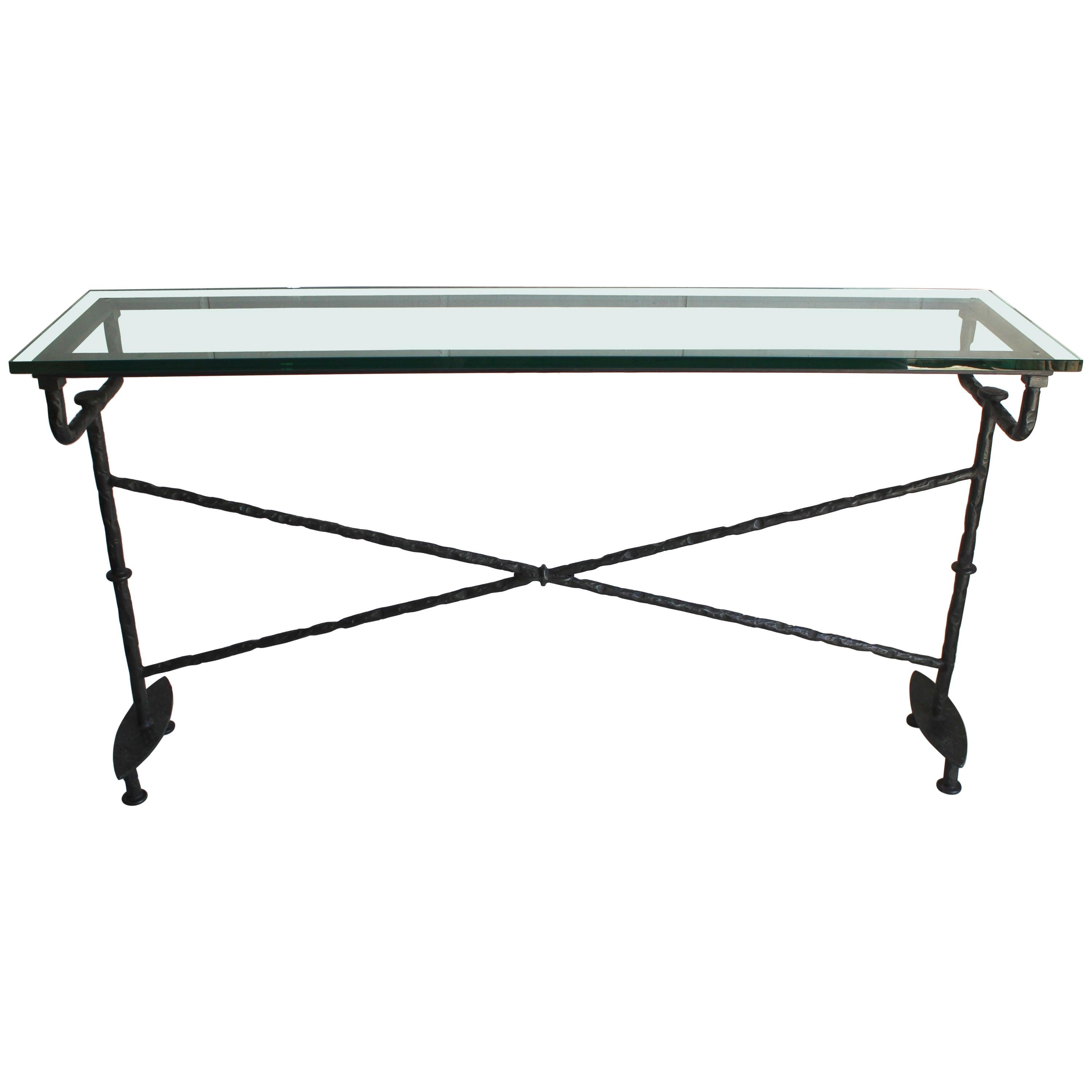 Giacometti Style Bronze Console with Glass Top