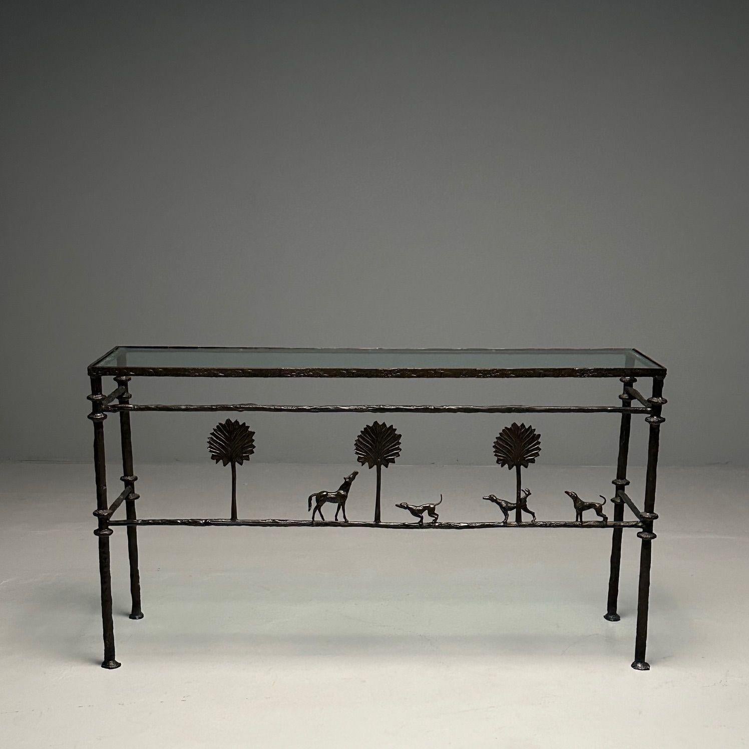 Table console moderne du milieu du siècle dernier, style Giacometti, cheval, chien et motif arbre en vente 5