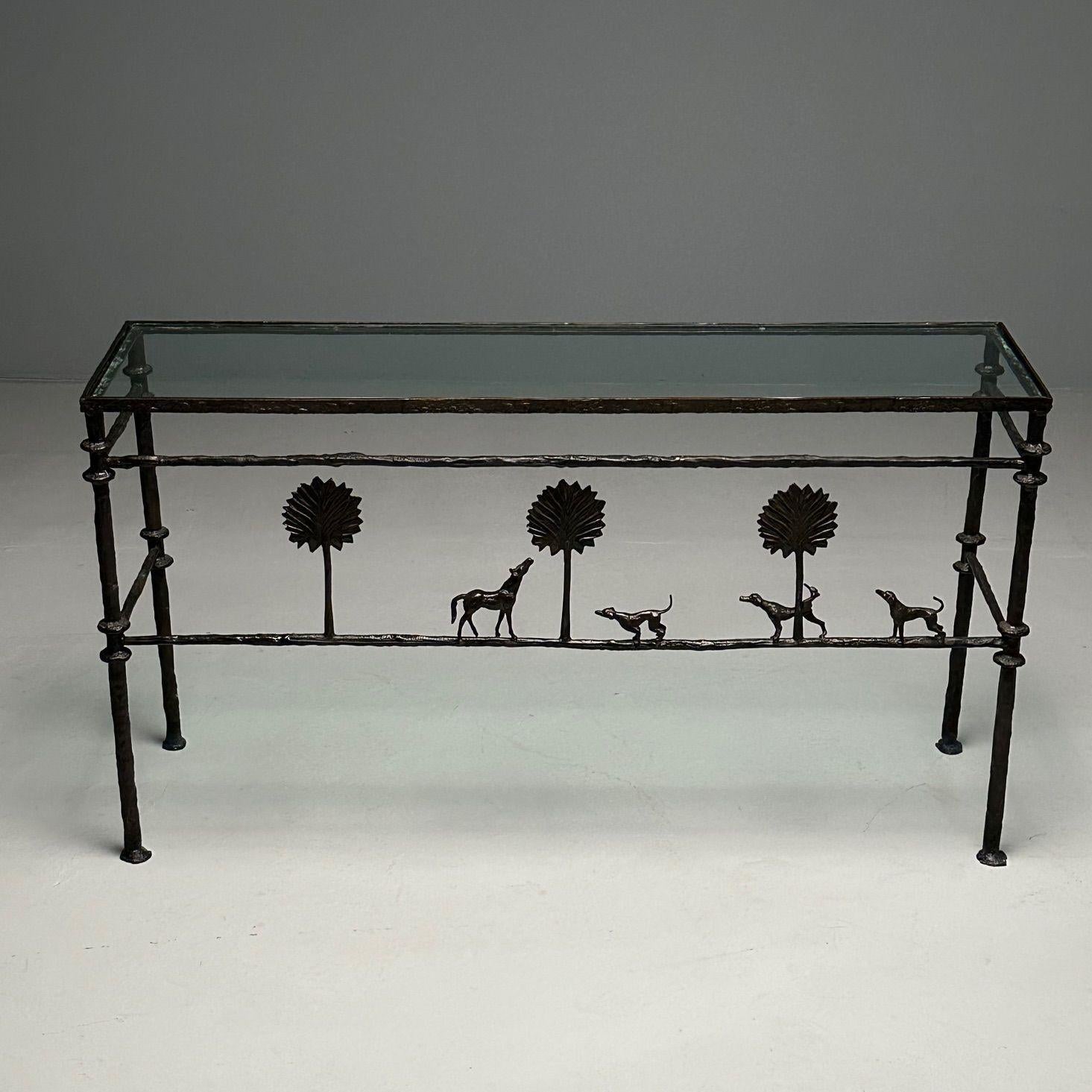 American Giacometti Style, Mid-Century Modern, Console Table, Horse, Dog, Tree Motif For Sale