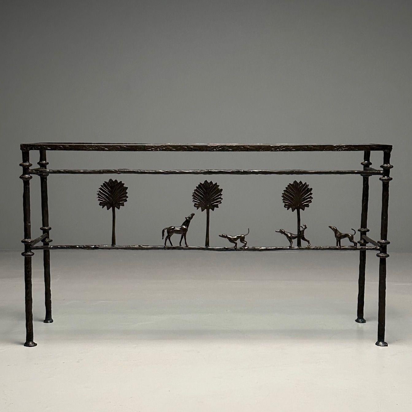 Giacometti Style, Mid-Century Modern, Console Table, Horse, Dog, Tree Motif In Good Condition For Sale In Stamford, CT