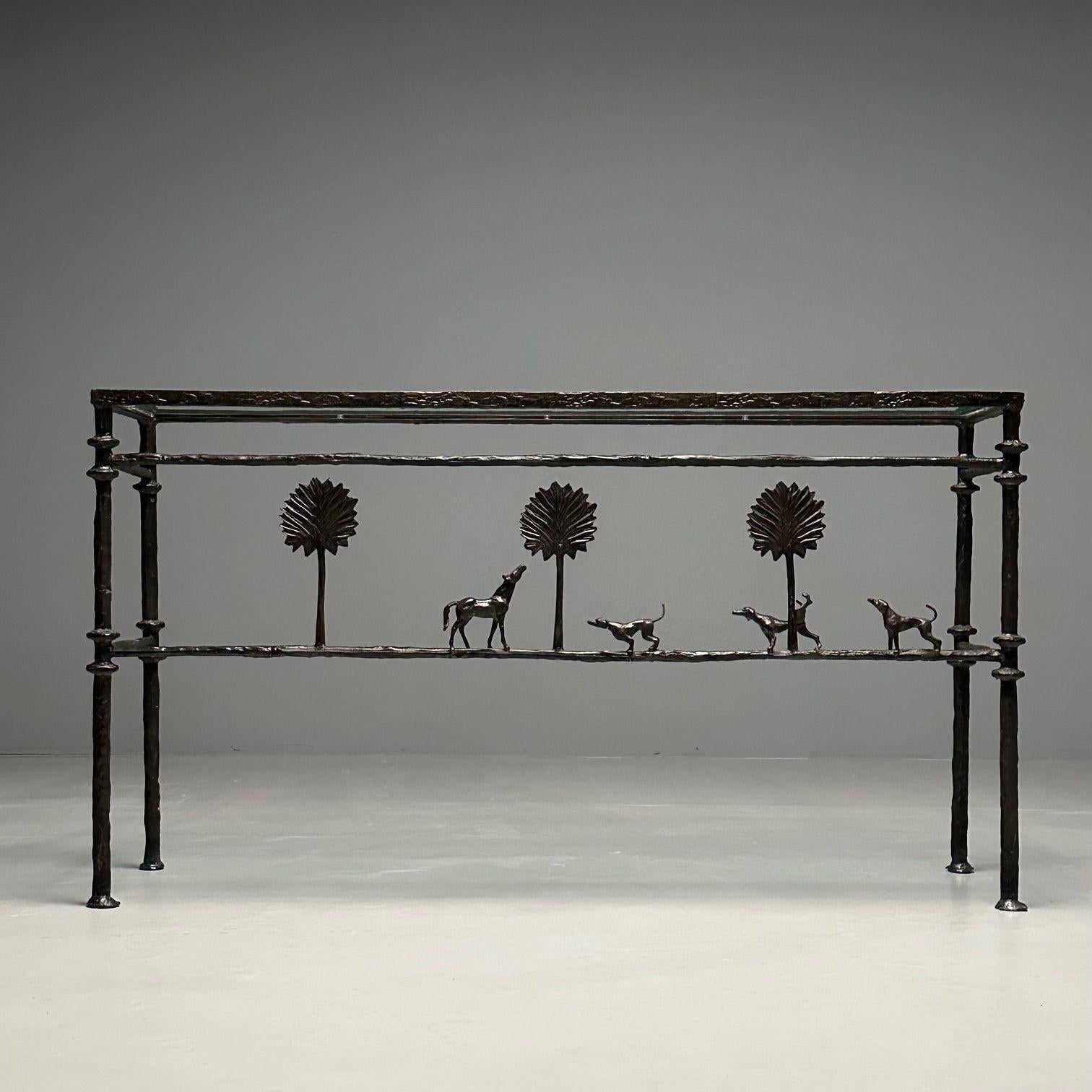 Table console moderne du milieu du siècle dernier, style Giacometti, cheval, chien et motif arbre Bon état - En vente à Stamford, CT