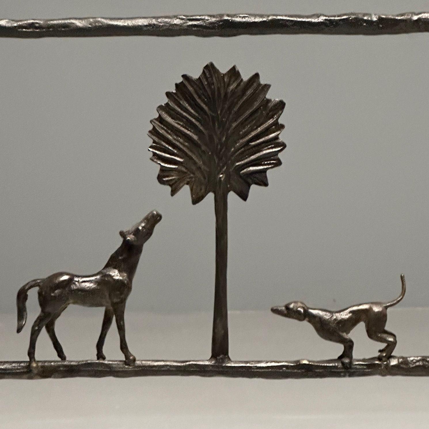 Konsolentisch im Giacometti-Stil, Mid-Century Modern, Pferd, Hund, Baummotiv (Eisen) im Angebot