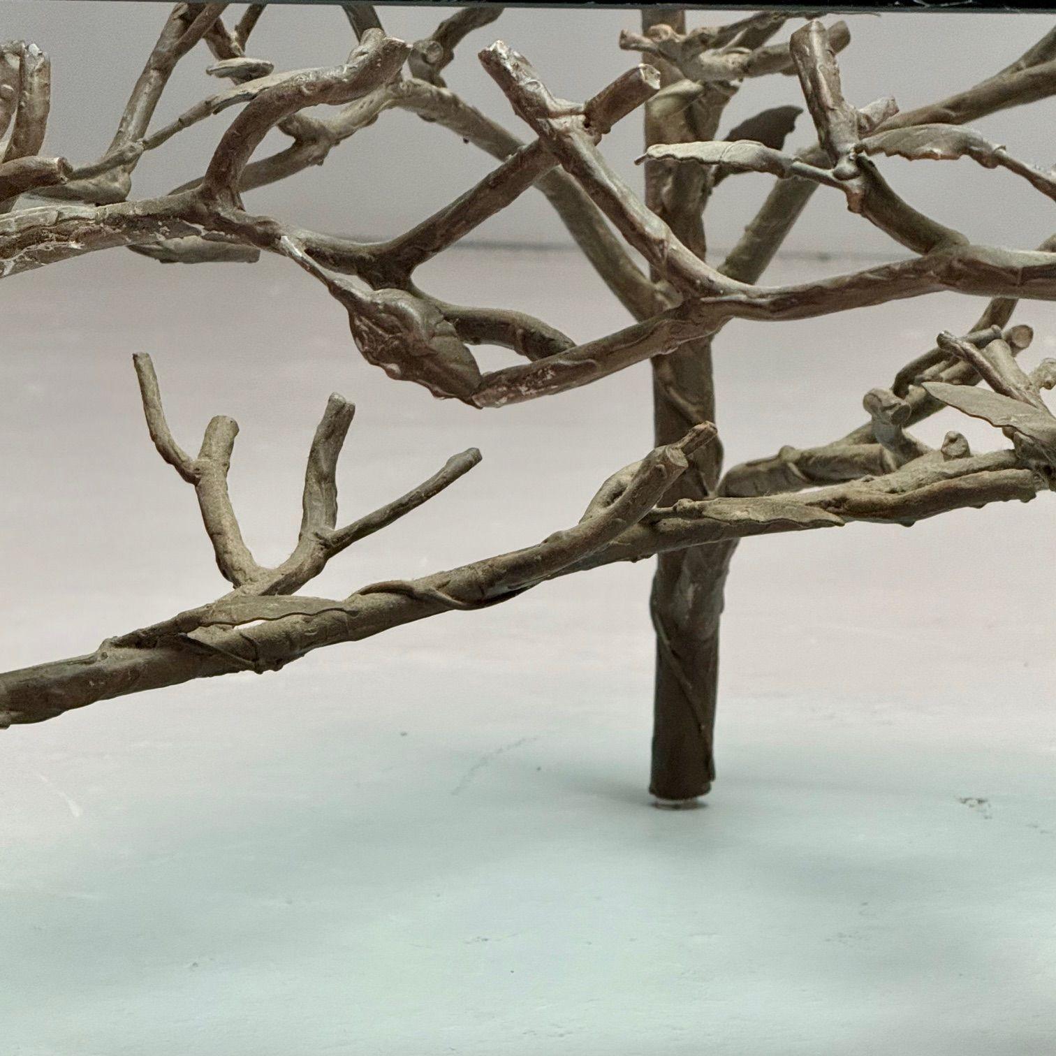Giacometti Style, Mid-Century Modern, Square Coffee Table, Nature Motif, Metal 1