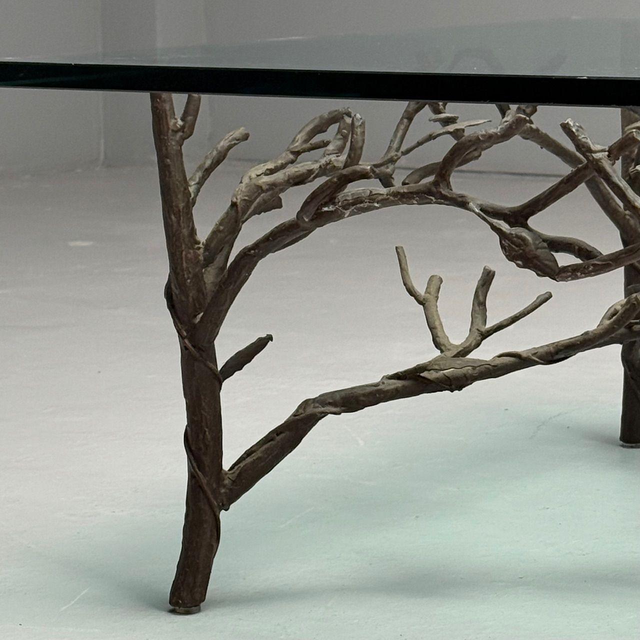 Giacometti Style, Mid-Century Modern, Square Coffee Table, Nature Motif, Metal 2