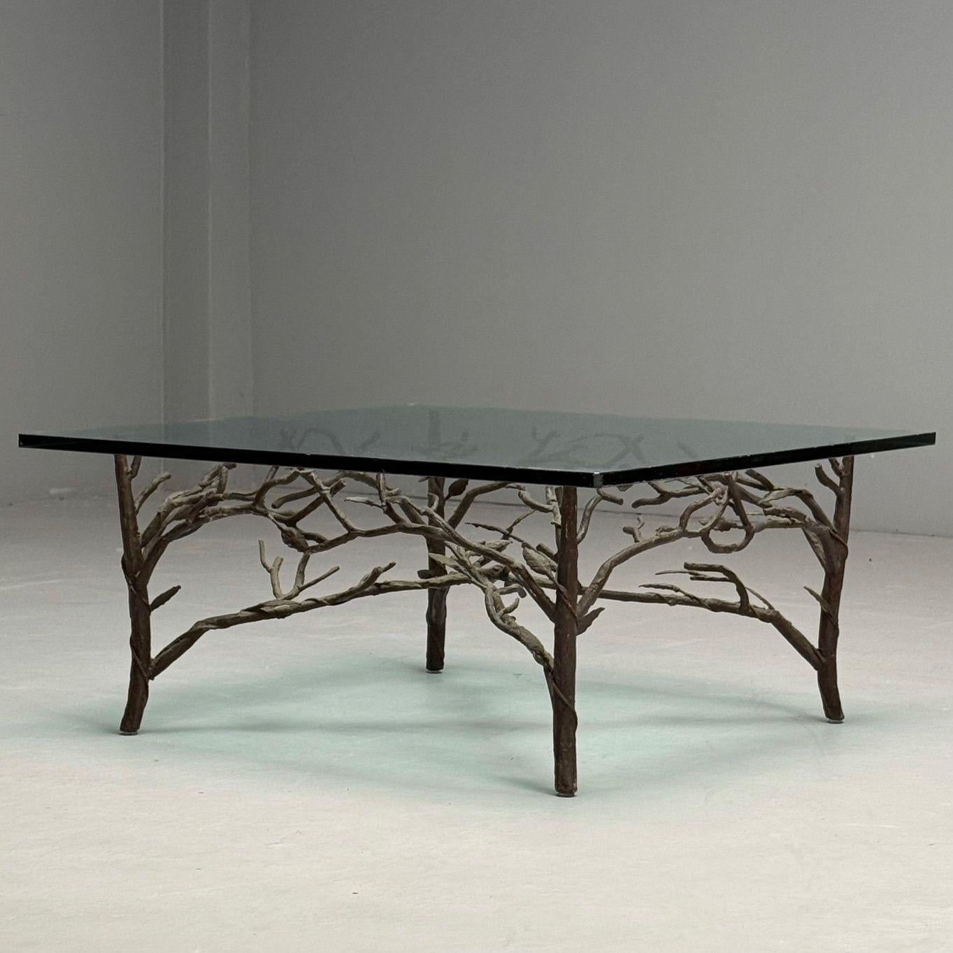 Giacometti Style, Mid-Century Modern, Square Coffee Table, Nature Motif, Metal 3