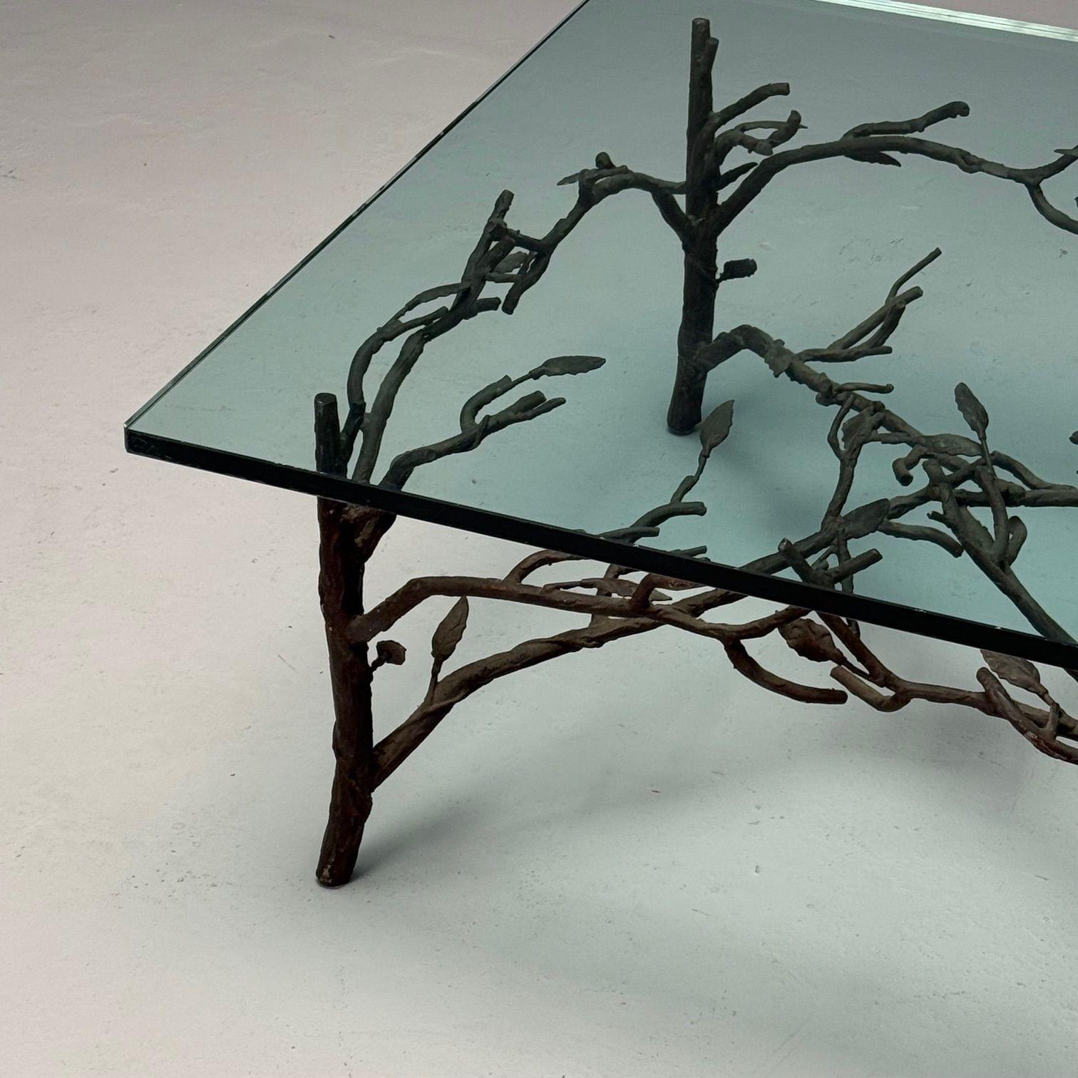 Giacometti Style, Mid-Century Modern, Square Coffee Table, Nature Motif, Metal 4
