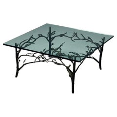 Giacometti Style, Mid-Century Modern, Square Coffee Table, Nature Motif, Metal