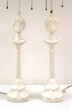 Lampe de table 'Tete De Femme' de style Giacometti en blanc