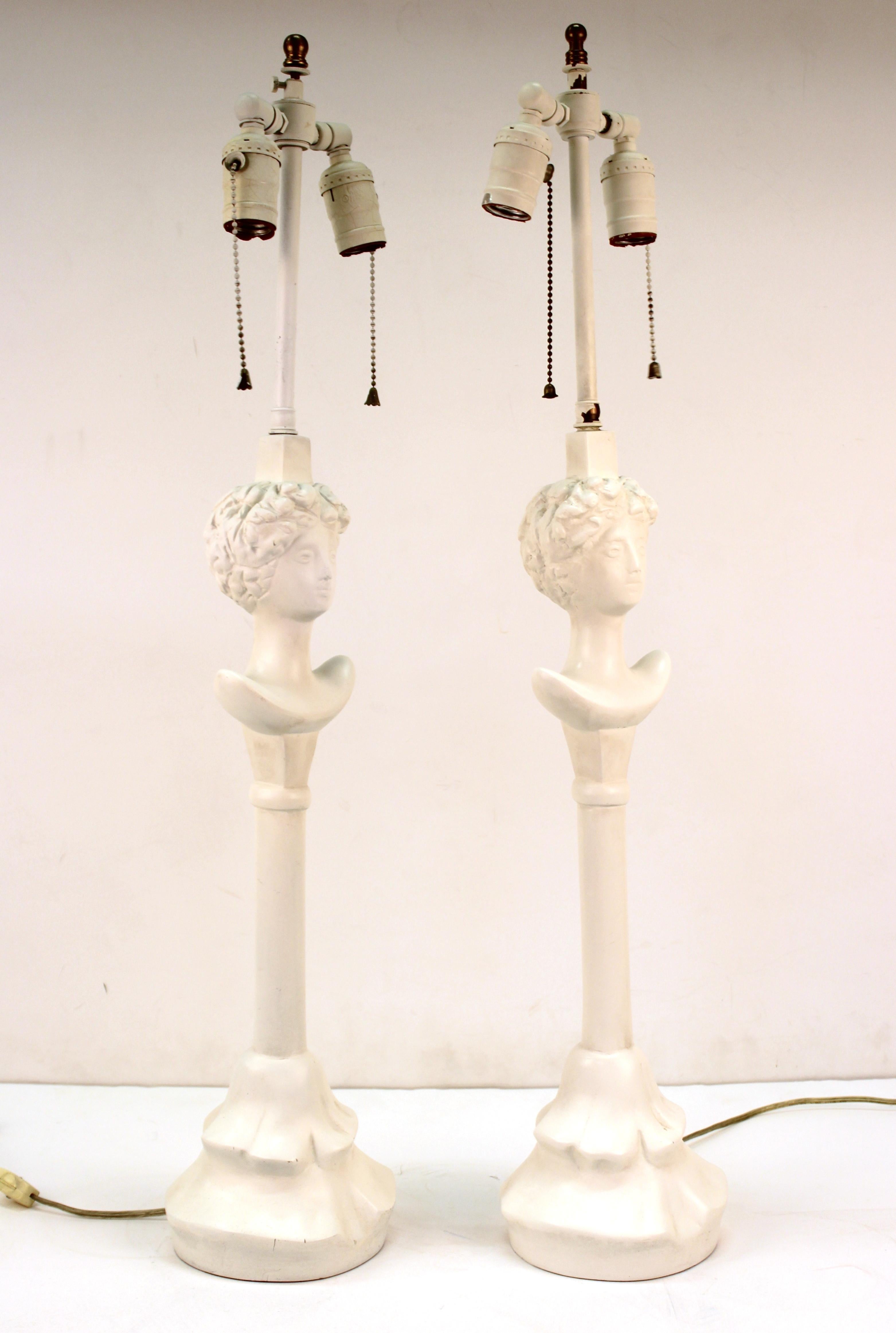 Metal Giacometti Style Modern 'Tete De Femme' Table Lamps in White