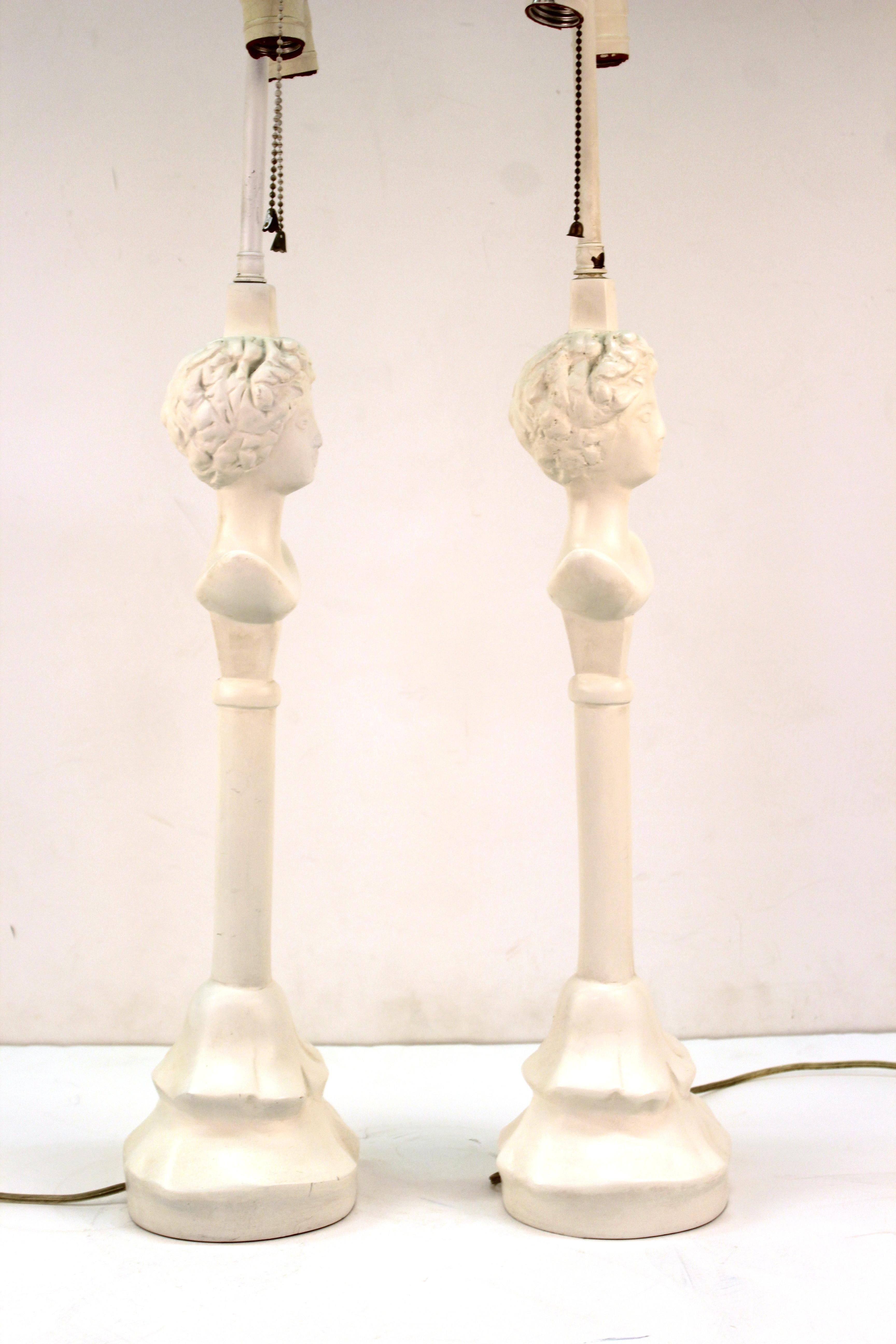 Giacometti Style Modern 'Tete De Femme' Table Lamps in White 1