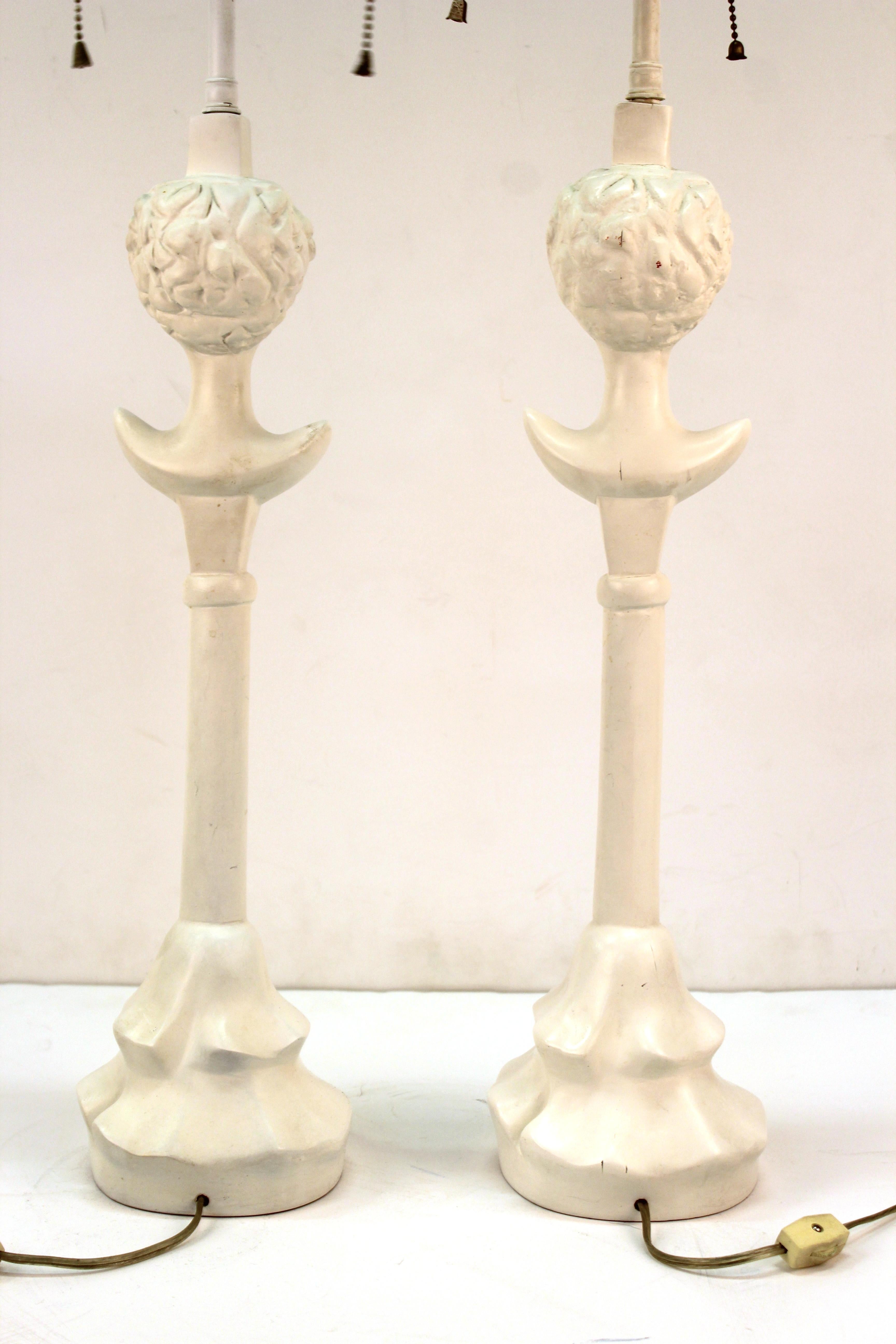 Giacometti Style Modern 'Tete De Femme' Table Lamps in White 2