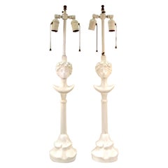 Giacometti Style Modern 'Tete De Femme' Table Lamps in White