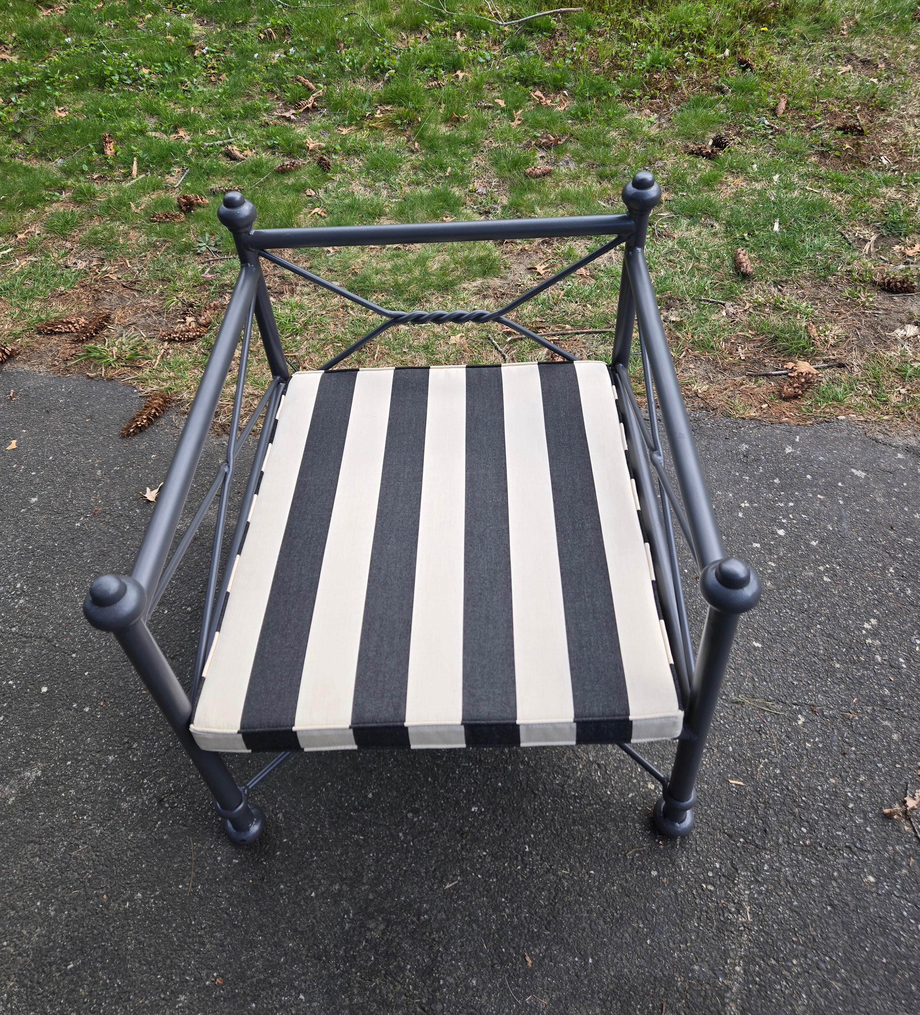 Giacometti style Outdoor Chair with New Sunbrella Cushion In Good Condition For Sale In Cumberland, RI