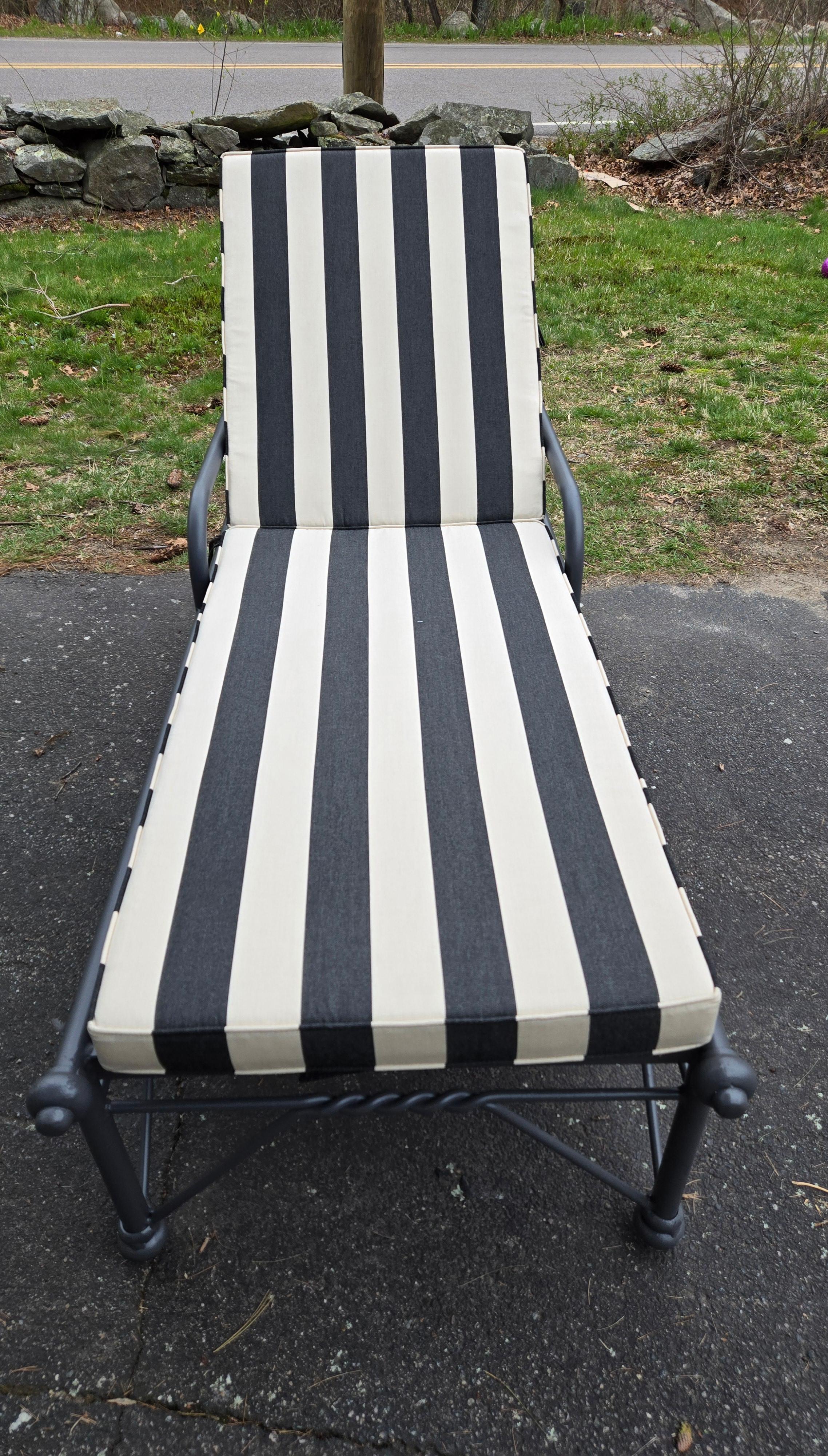 Metal Giacometti style Outdoor Chair with New Sunbrella Cushion For Sale
