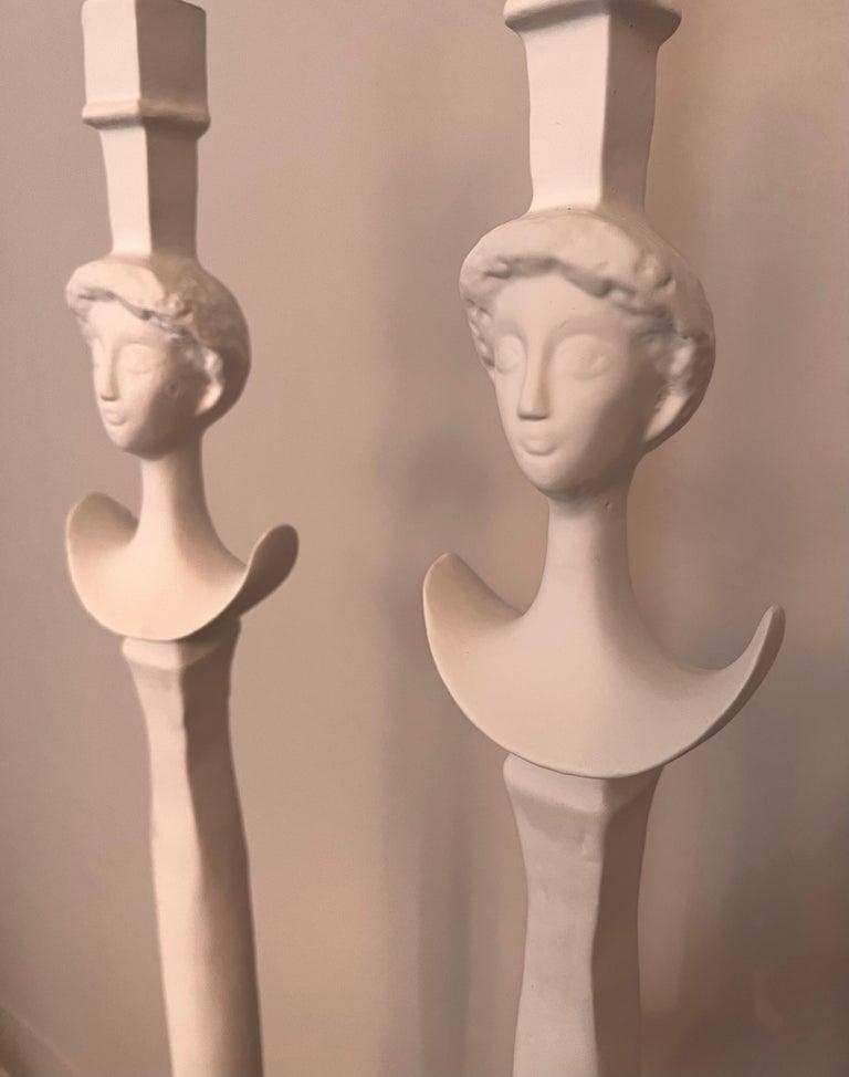 20th Century Giacometti Style Pair Gesso over Bronze Floor Lamps For Sale