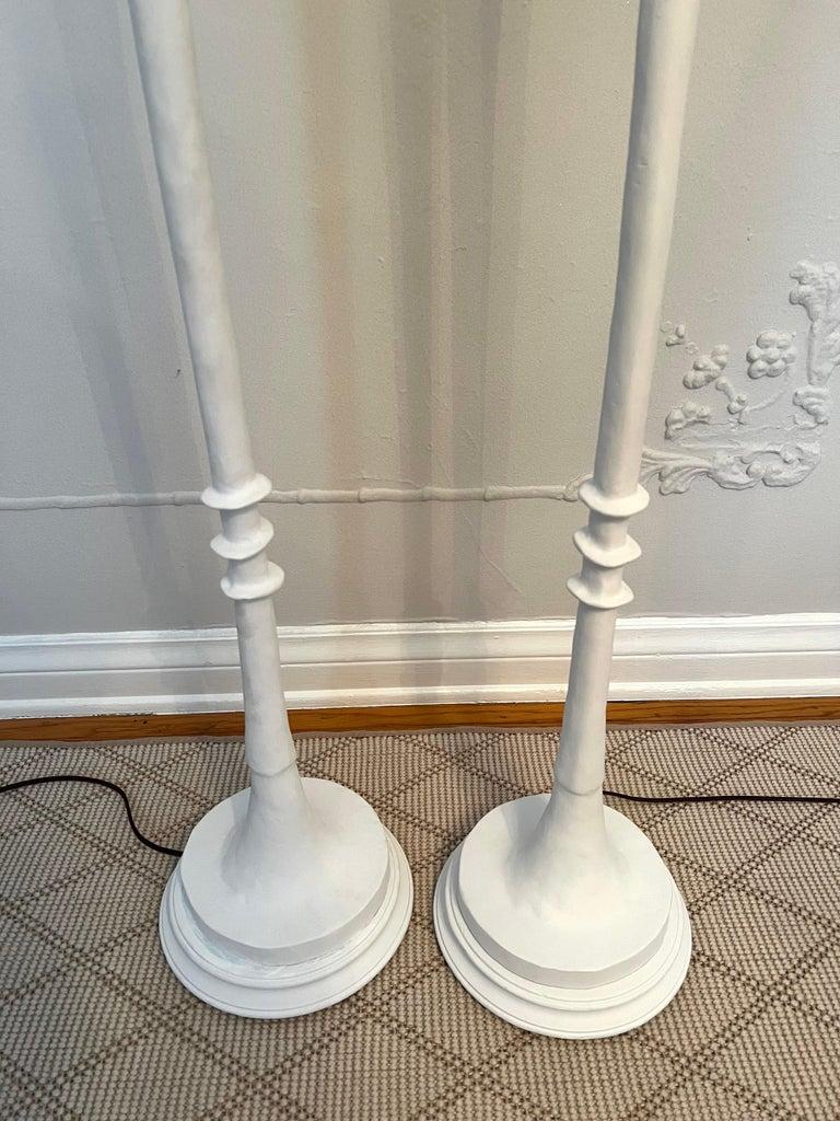 Giacometti Style Pair Gesso over Bronze Floor Lamps In Good Condition For Sale In Los Angeles, CA