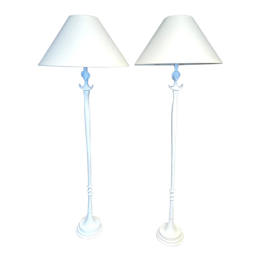 Giacometti Style Pair Gesso over Bronze Floor Lamps