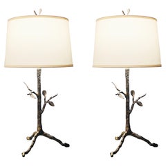 Giacometti Style Pair of Twig Table Lamps in Bronze