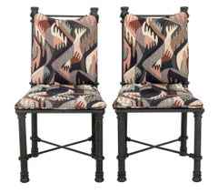 Giacometti Style Patinated Black Metal Chairs, Pr