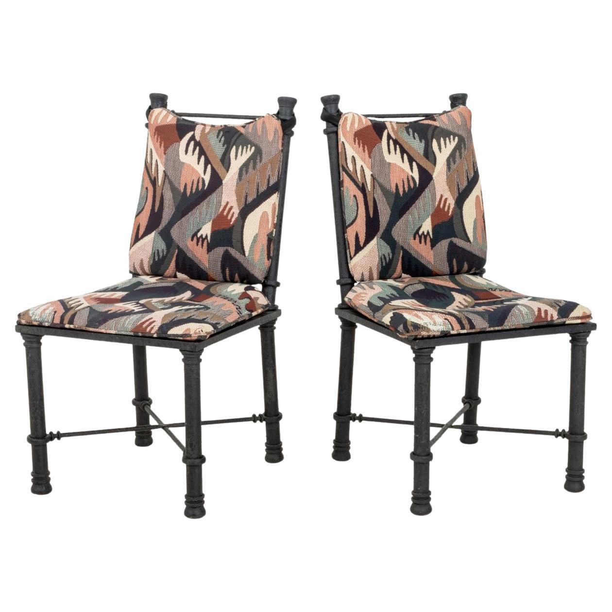 Giacometti Style Patinated Black Metal Chairs, Pr
