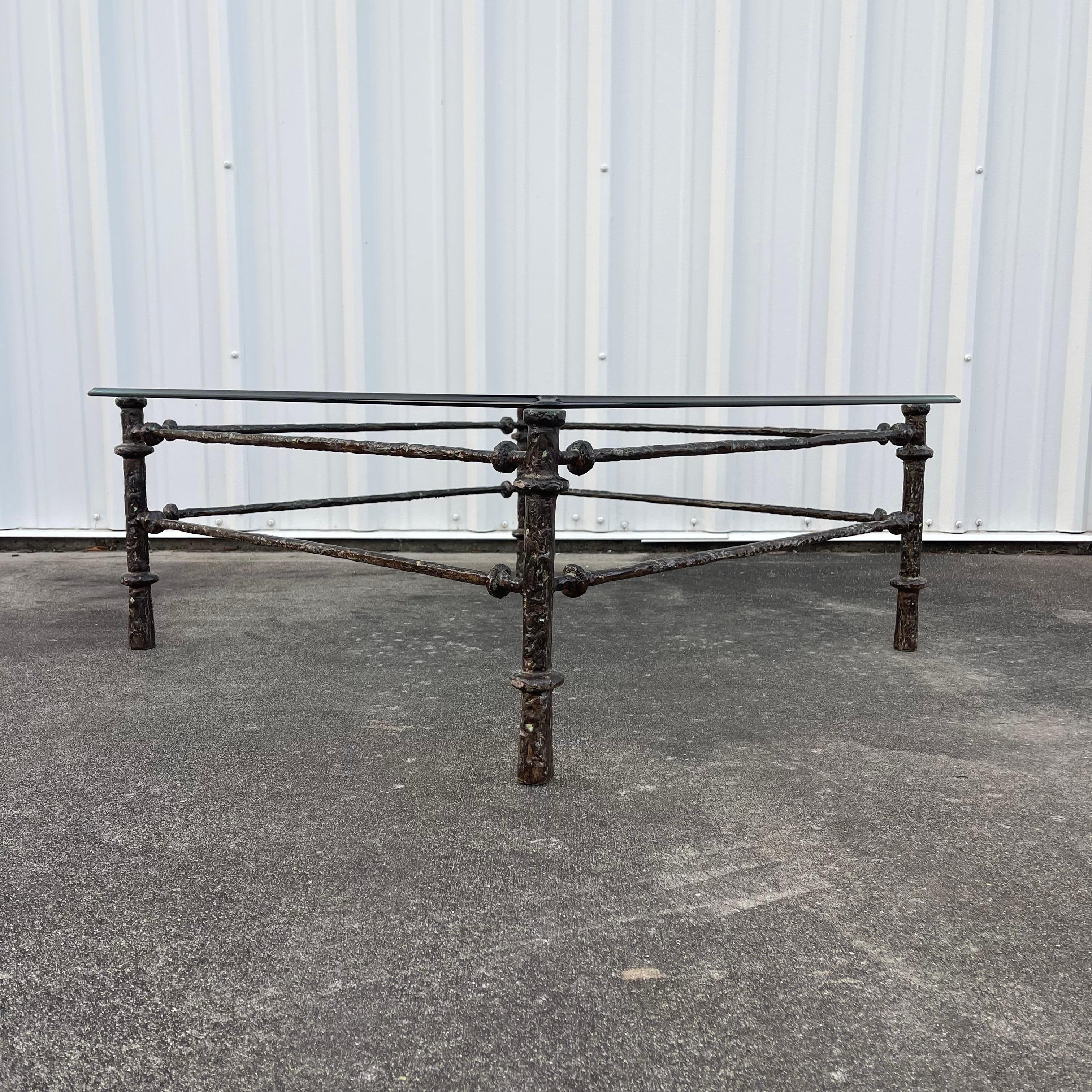 Giacometti Style Patinated Bronze Finish Sculptural Coffee Table In Good Condition For Sale In Jensen Beach, FL