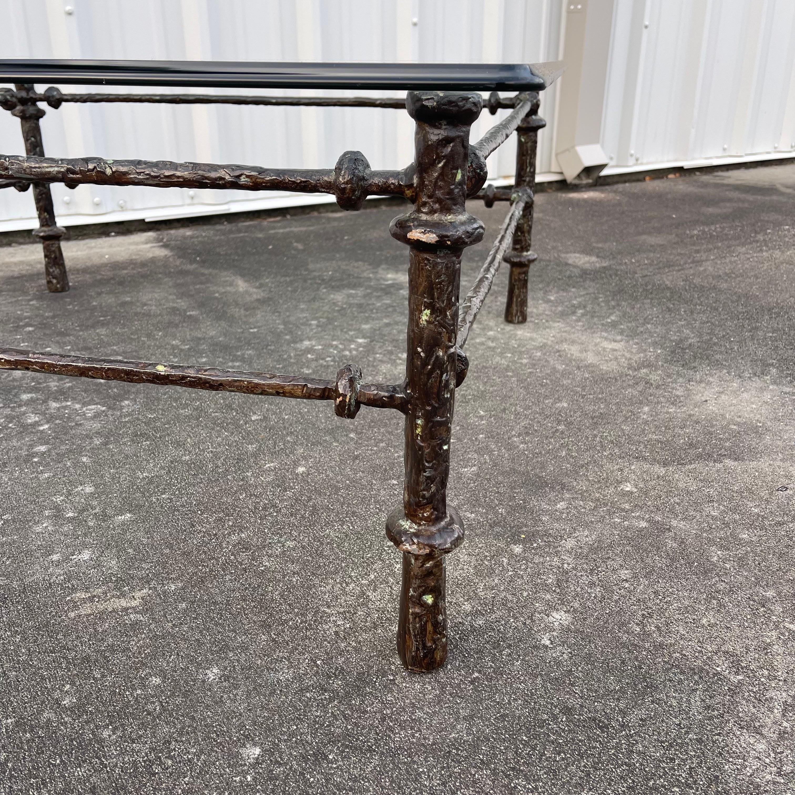 Metal Giacometti Style Patinated Bronze Finish Sculptural Coffee Table For Sale