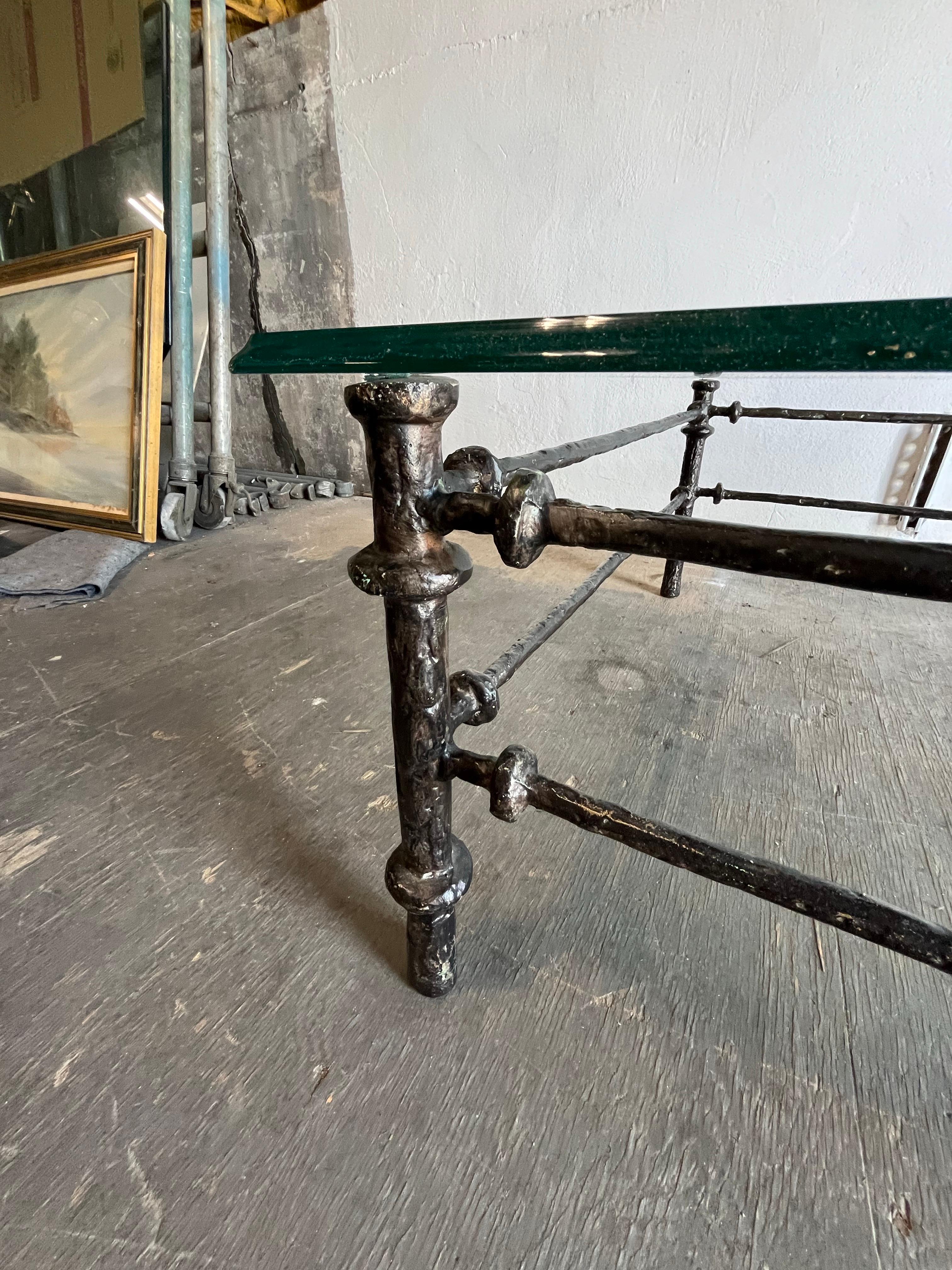 Unknown Giacometti Style Patinated Bronze Finish Square Coffee Table For Sale