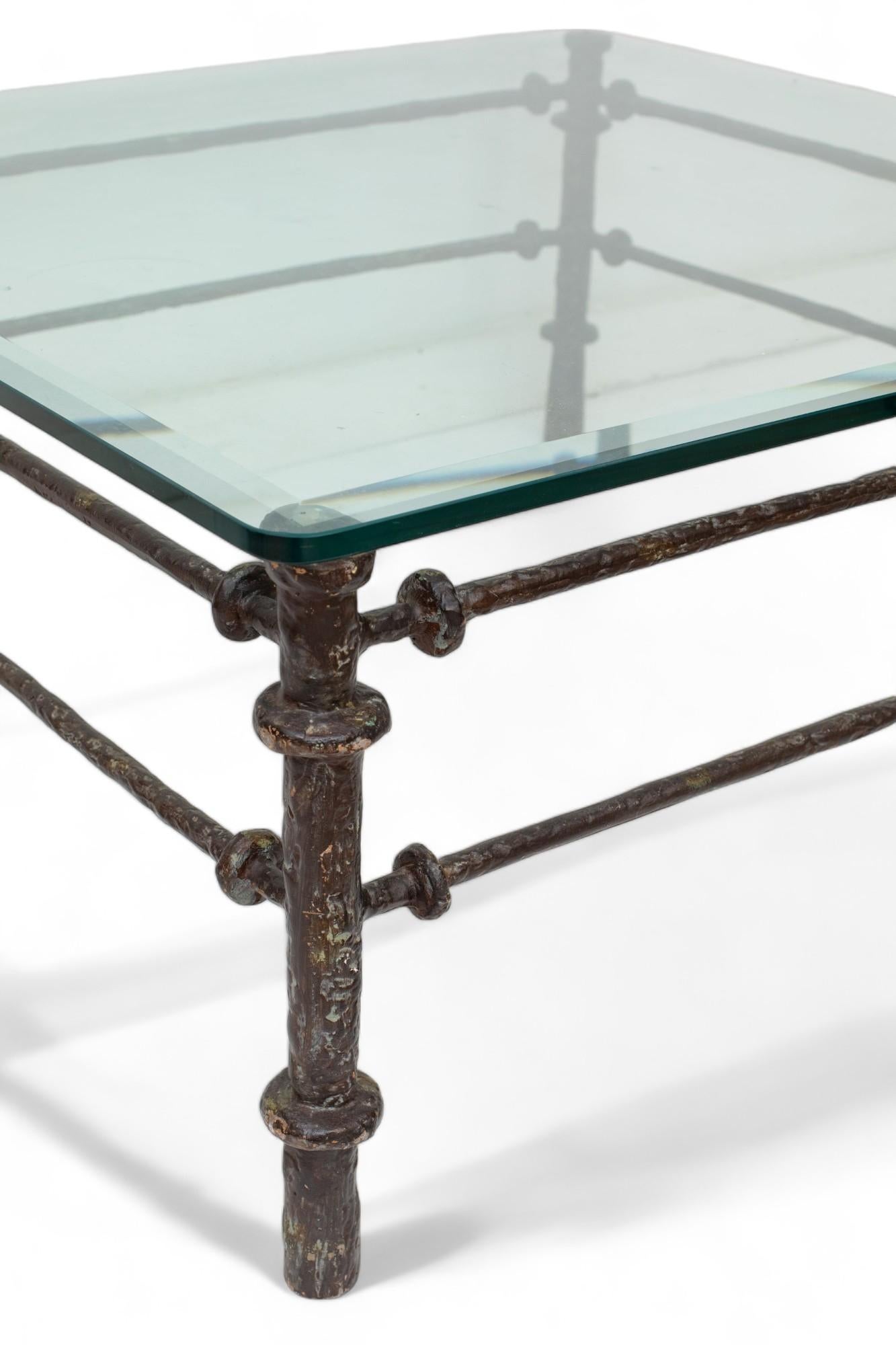 Contemporary Giacometti Style Patinated Bronze Finish Square Coffee Table For Sale