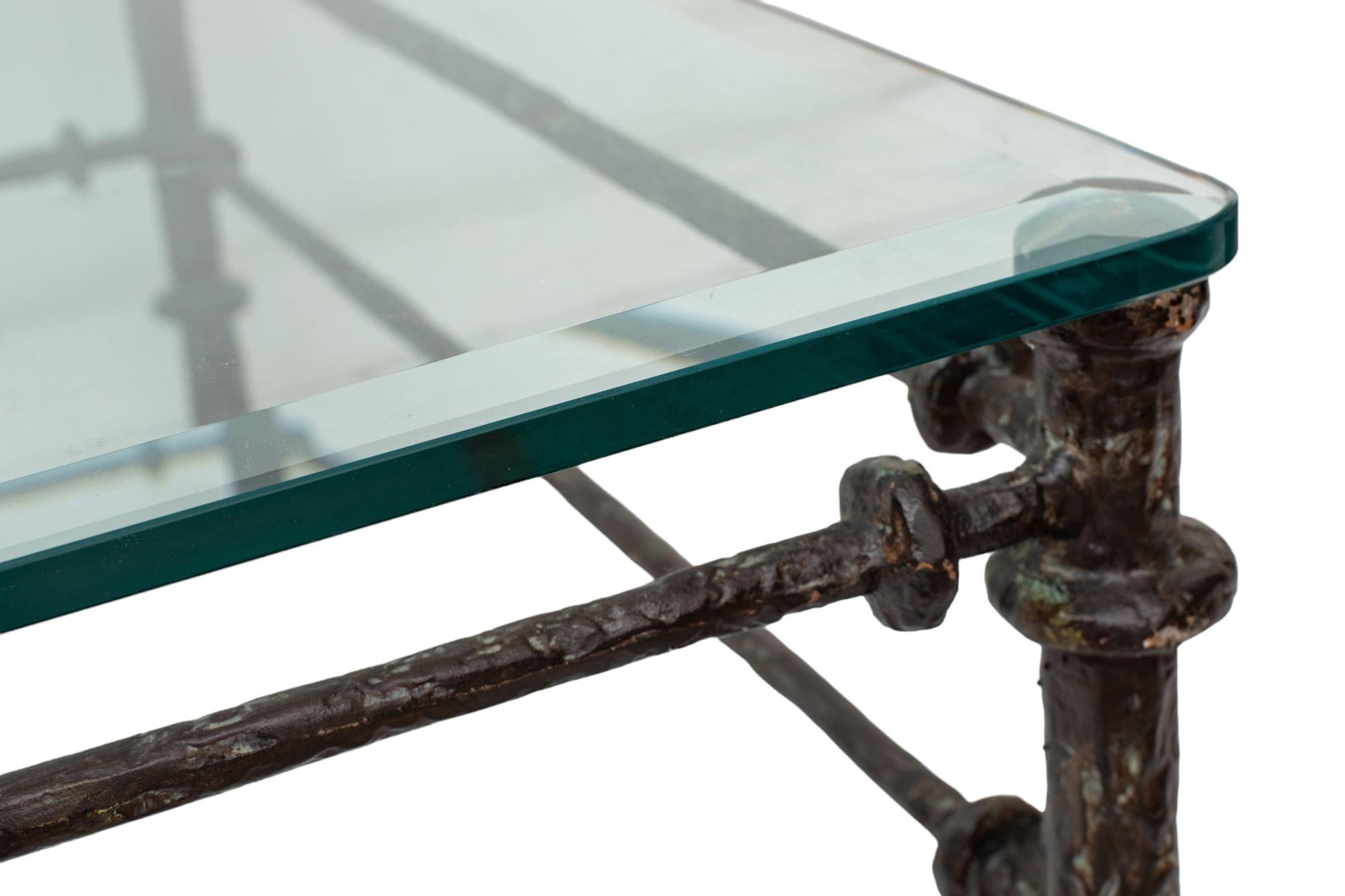 Giacometti Style Patinated Bronze Finish Square Coffee Table For Sale 1