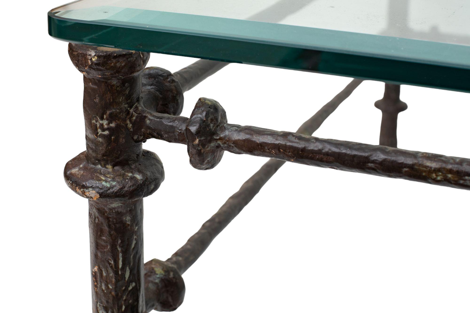 Giacometti Style Patinated Bronze Finish Square Coffee Table For Sale 2
