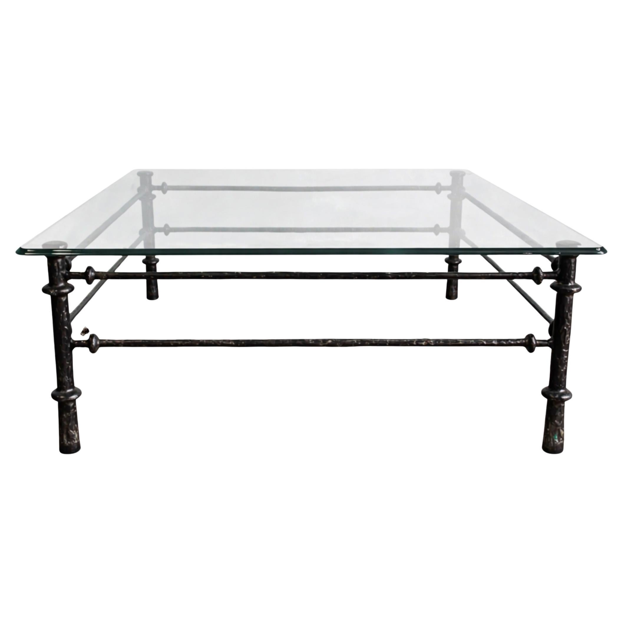 Giacometti Style Patinated Bronze Finish Square Coffee Table For Sale