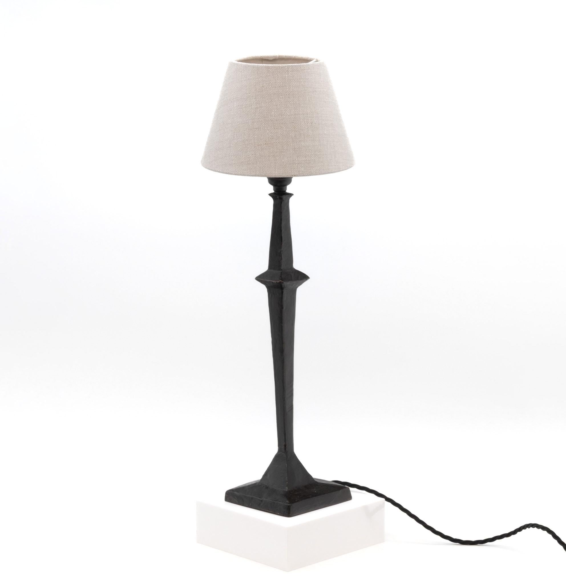 Brutalist Giacometti Style Patinated Bronze Table Lamp No2