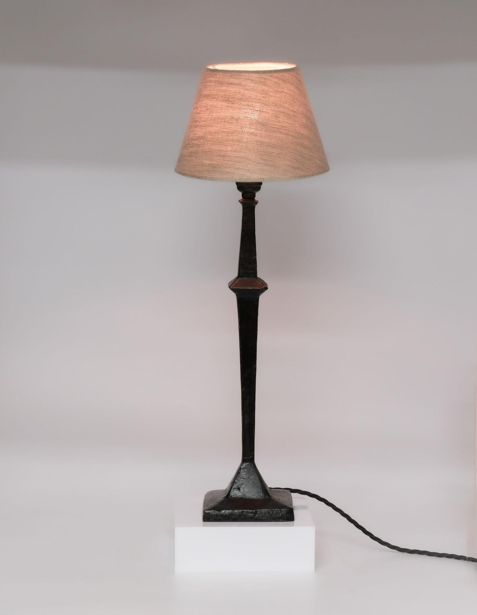 20th Century Giacometti Style Patinated Bronze Table Lamp No2