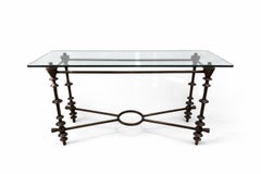 Giacometti-Style Patinated Bronzed and Glass Console Table