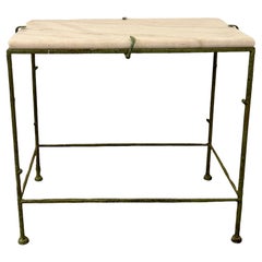 Giacometti Style Patinated Metal Side Table with Marble Top