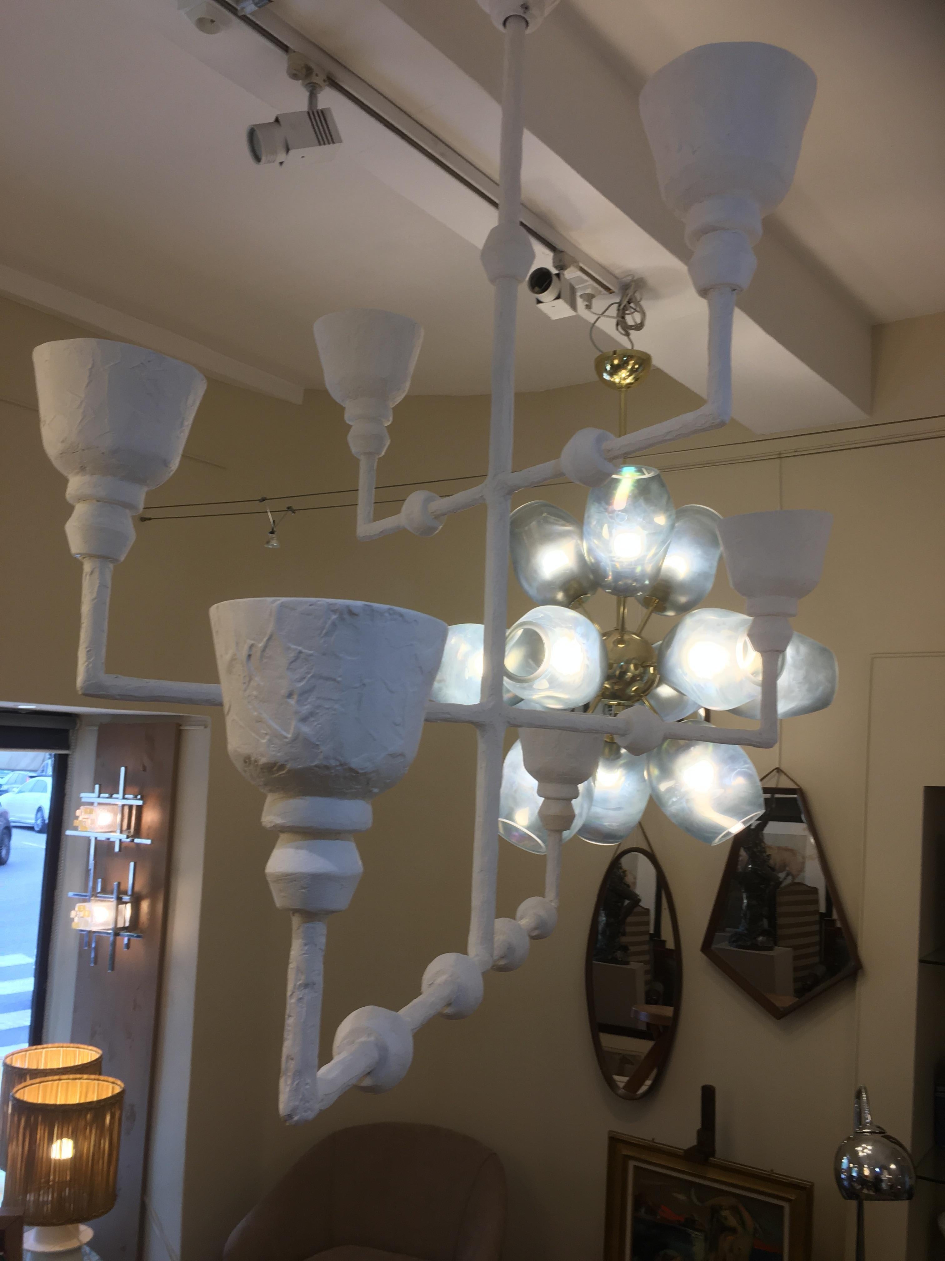 Estetismo Apparecchio di illuminazione in gesso in stile Giacometti, 6 luci, Francia in vendita