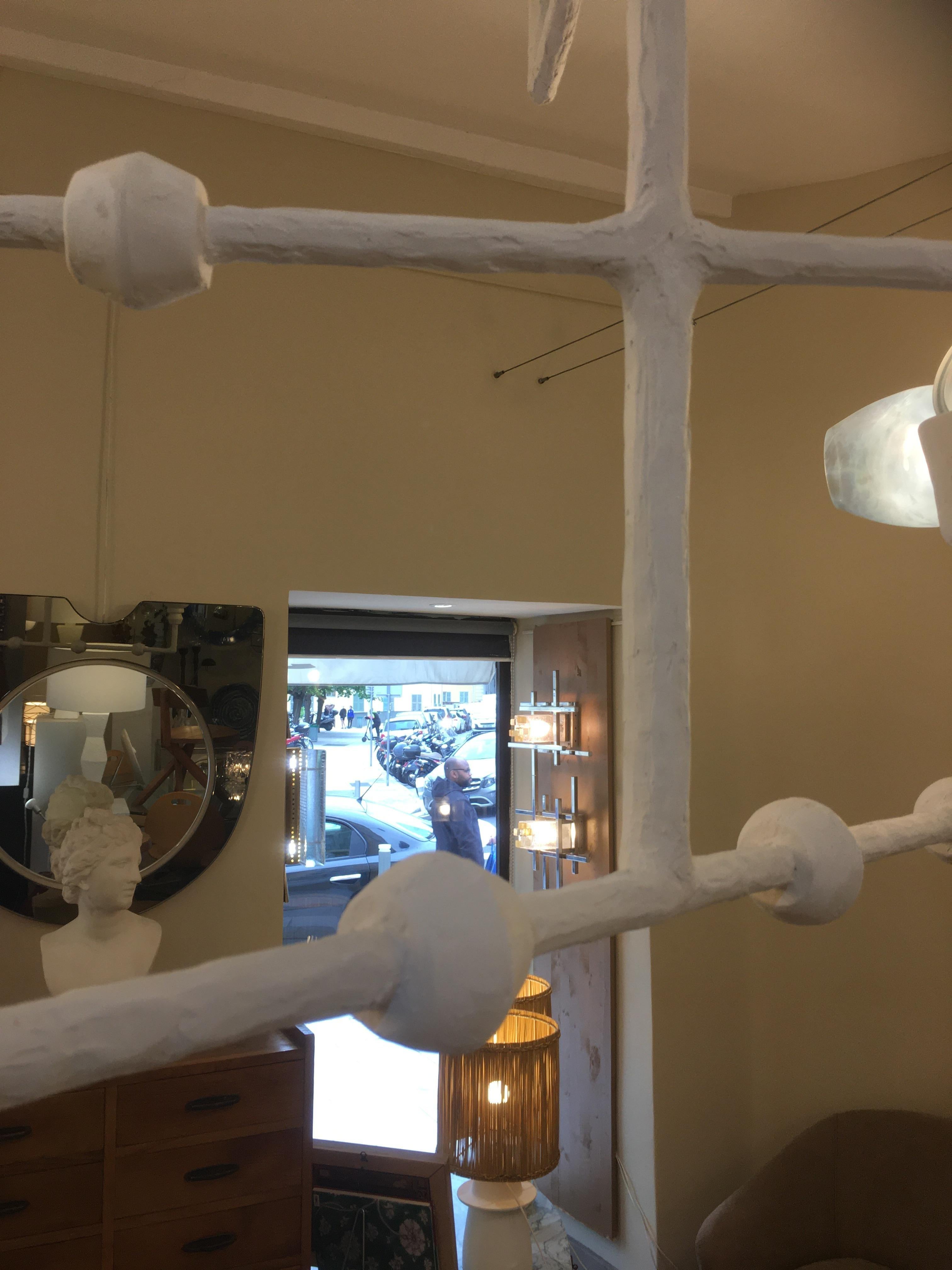 Giacometti Style Plaster Light Fixture, 6 Lights, France In New Condition For Sale In Nice, FR