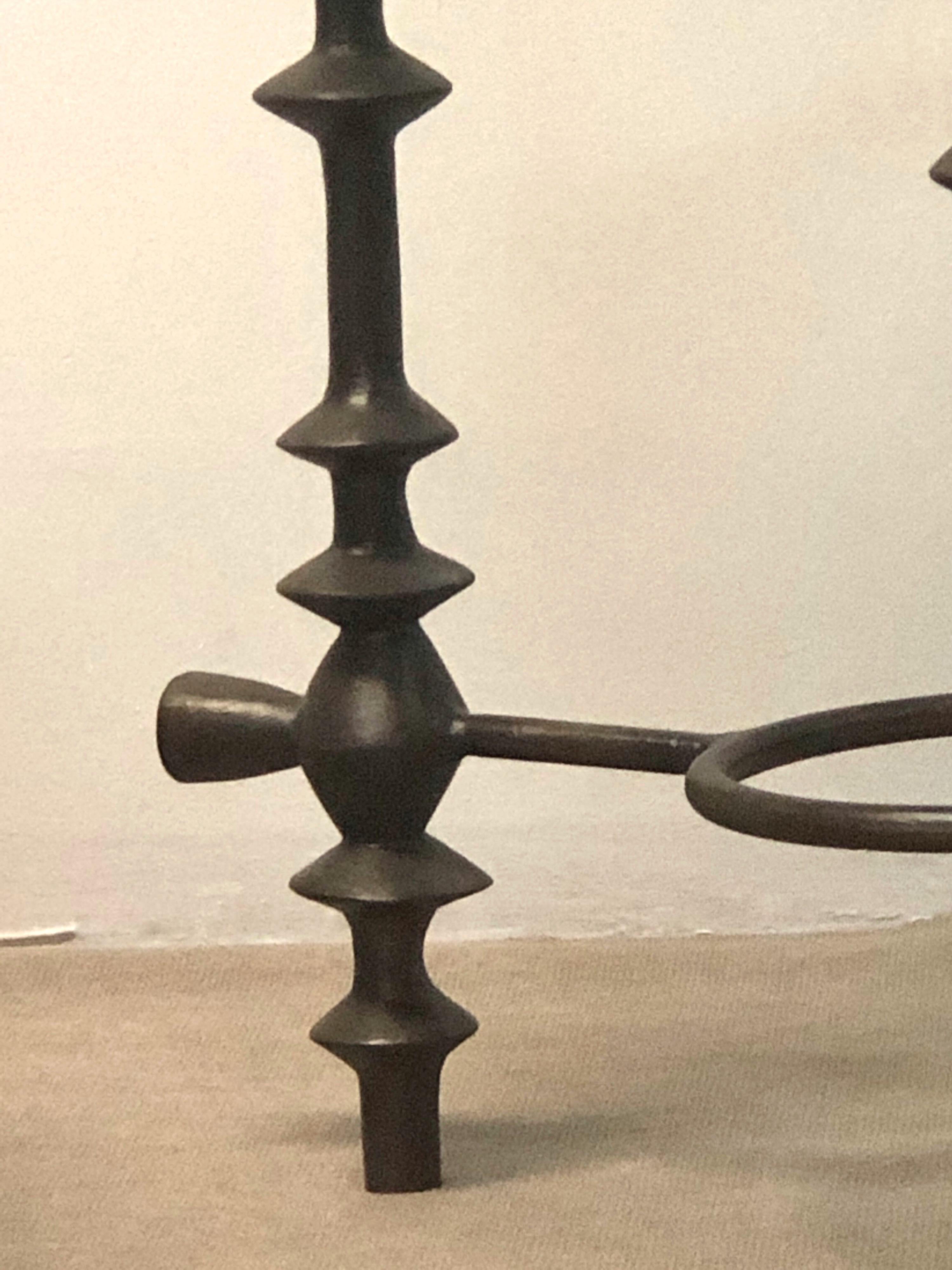 Giacometti Style Round Bronzed Metal and Glass Center Table 1