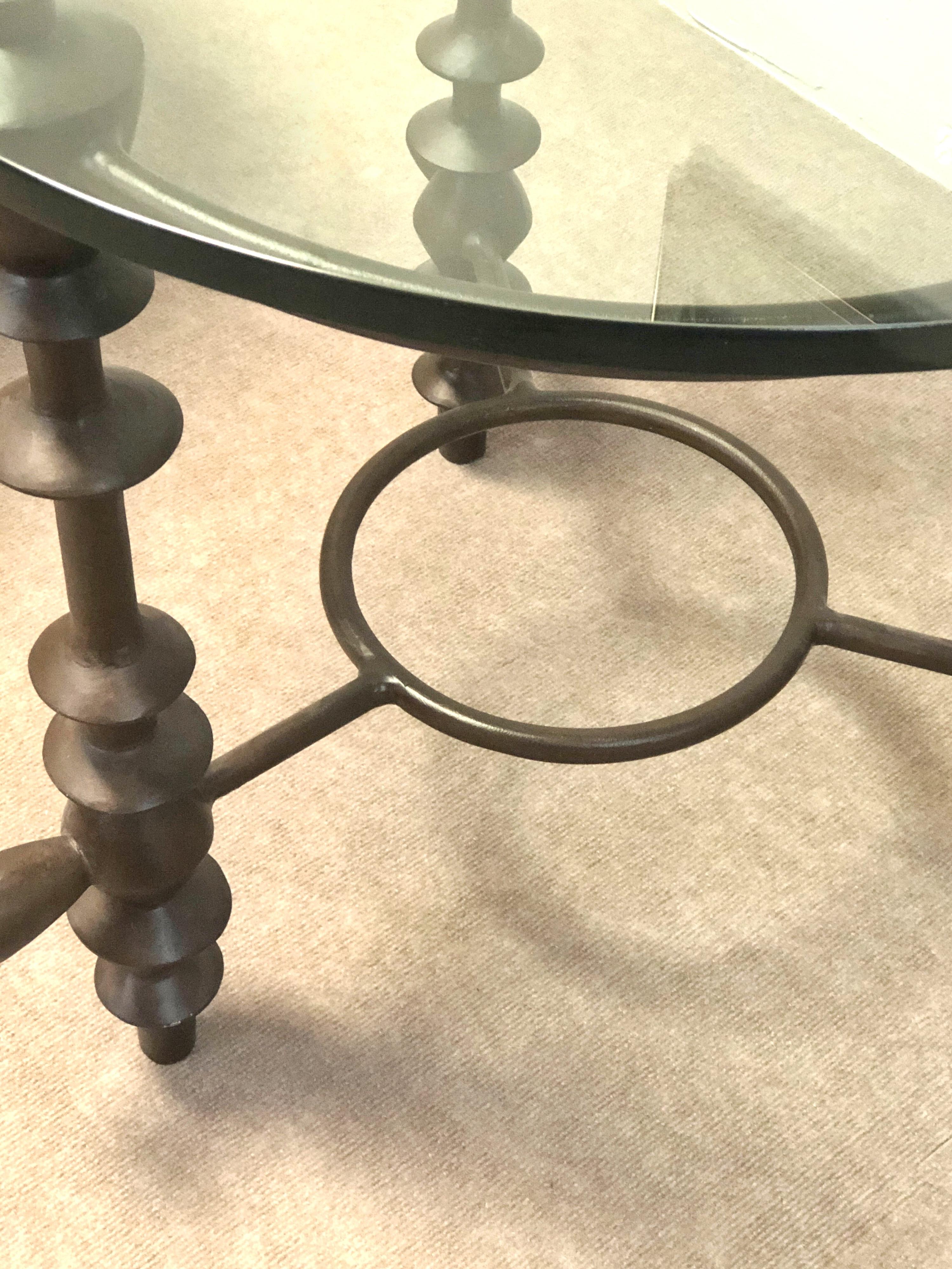 Giacometti Style Round Bronzed Metal and Glass Center Table 4