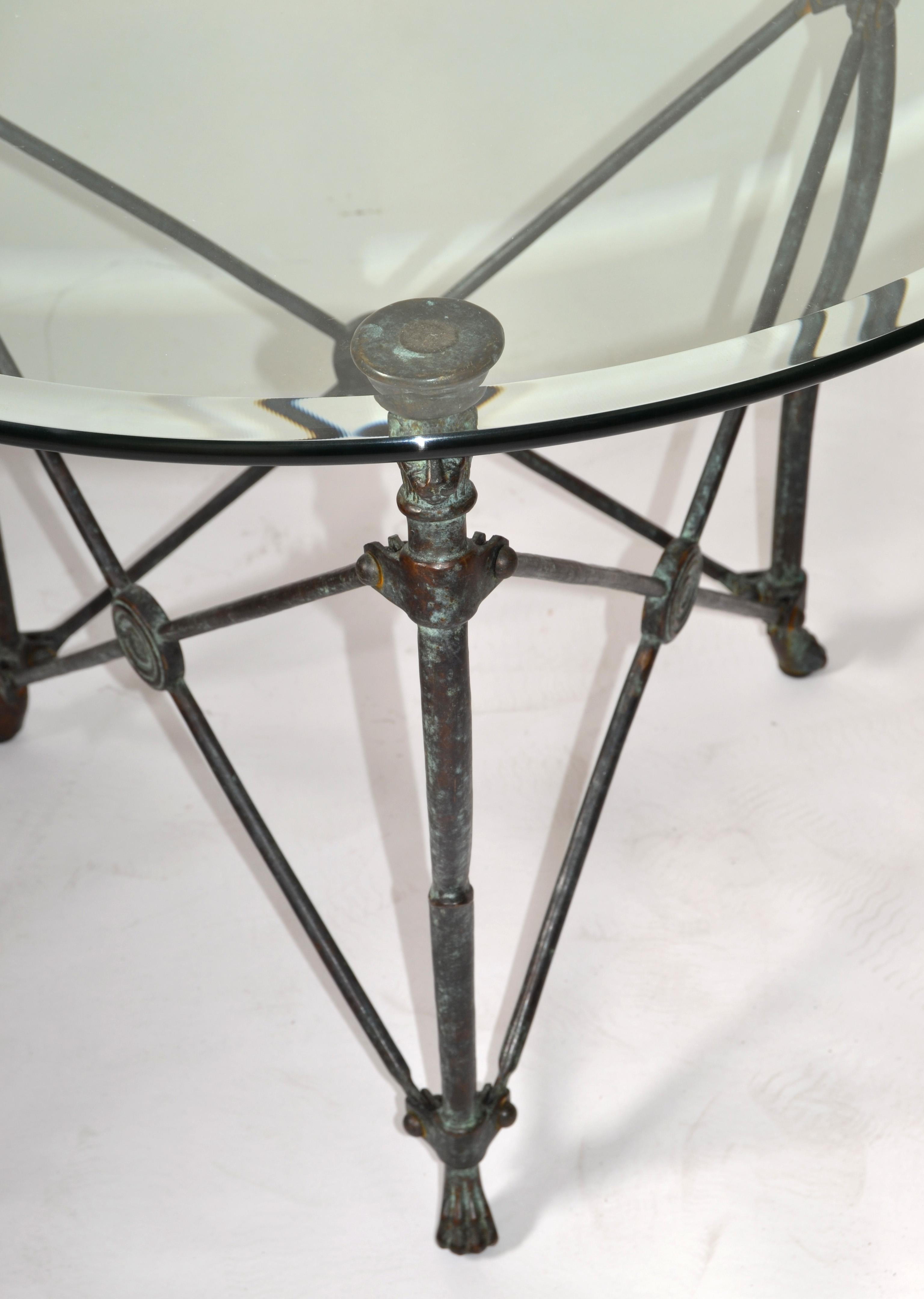 20th Century Giacometti Style Round Neoclassical Solid Bronze Table Lion Heads Claw Feet  For Sale