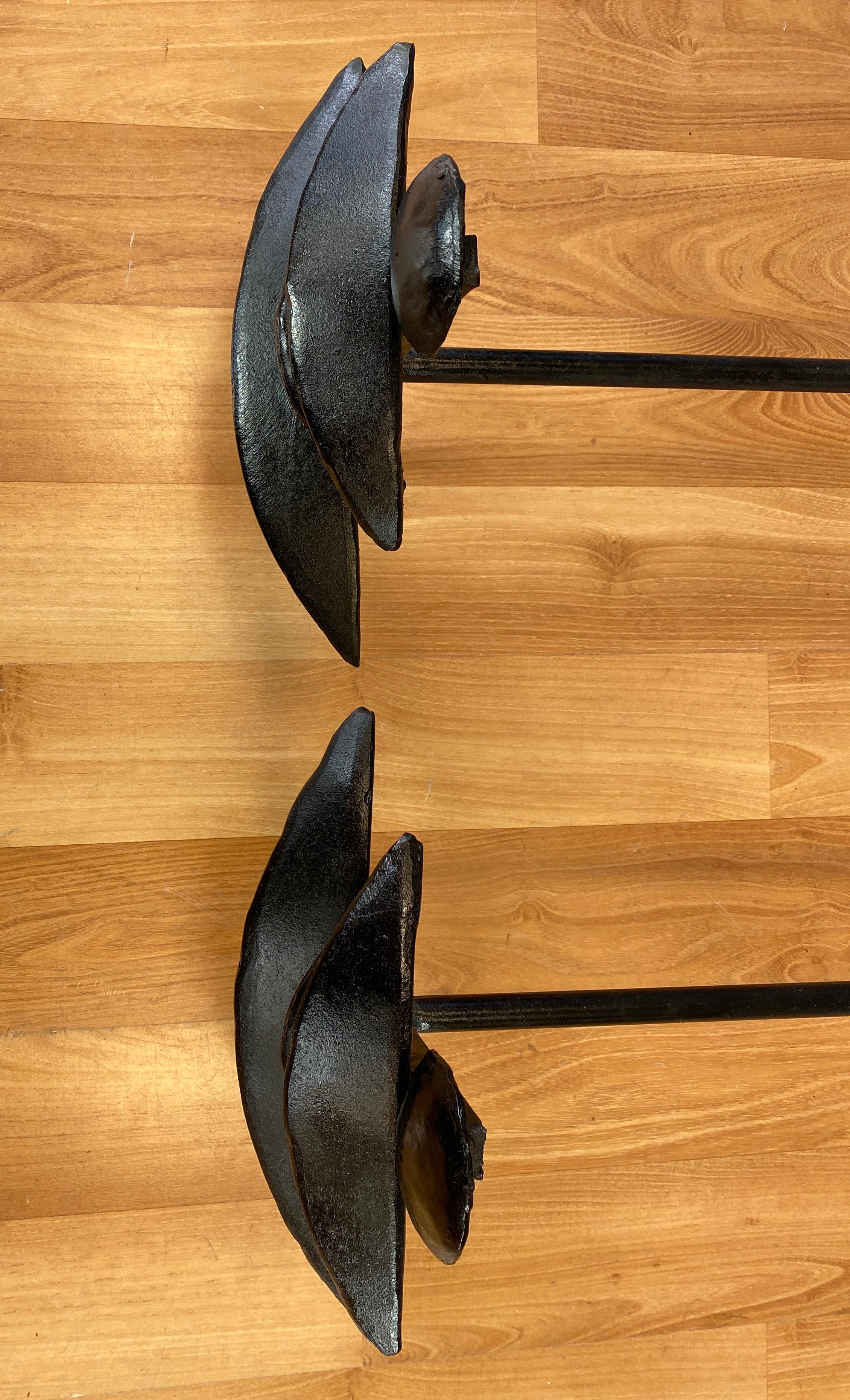 Giacometti Style Sculptural Black Andirons a Pair 3
