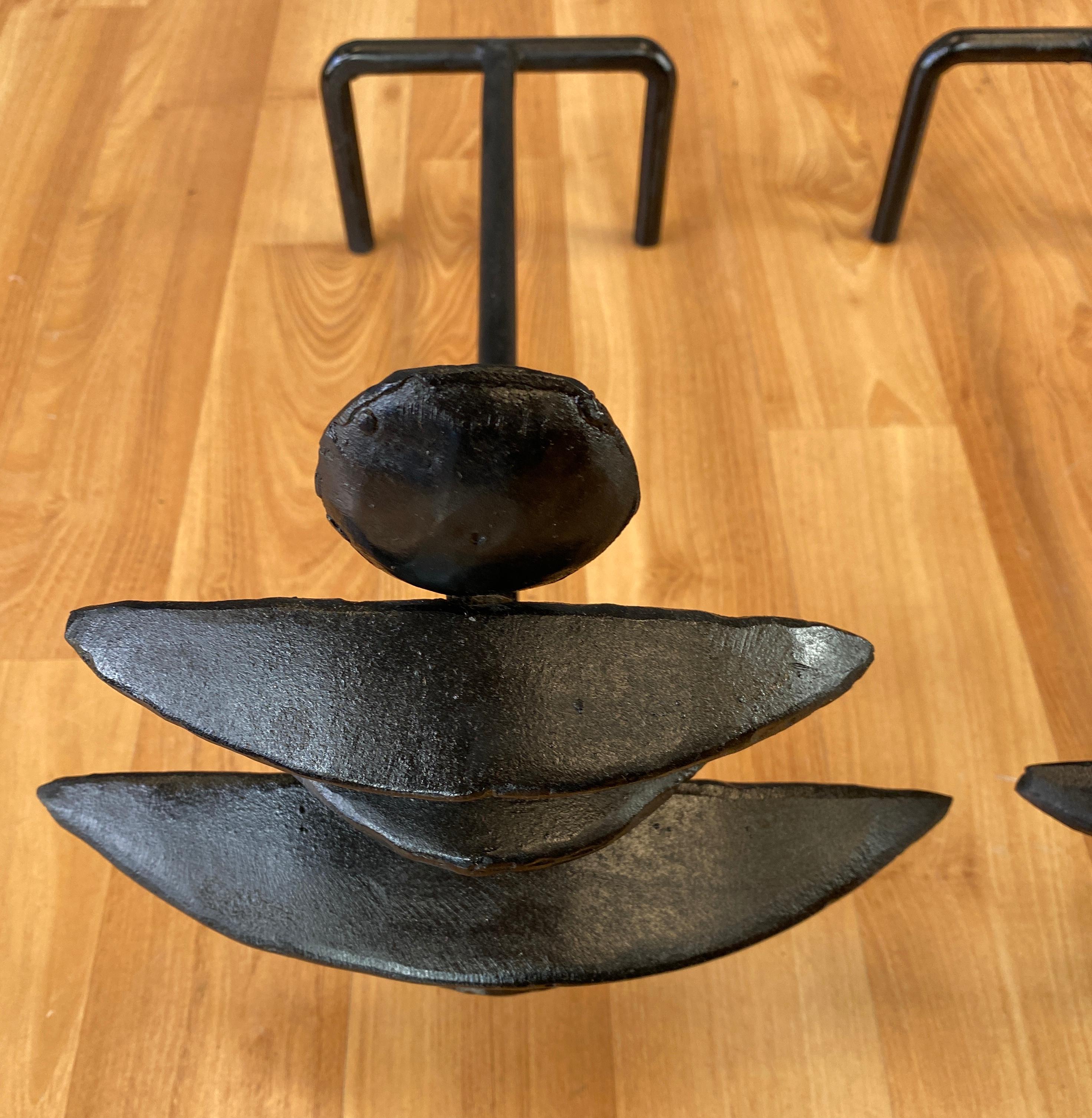 Giacometti Style Sculptural Black Andirons a Pair 4