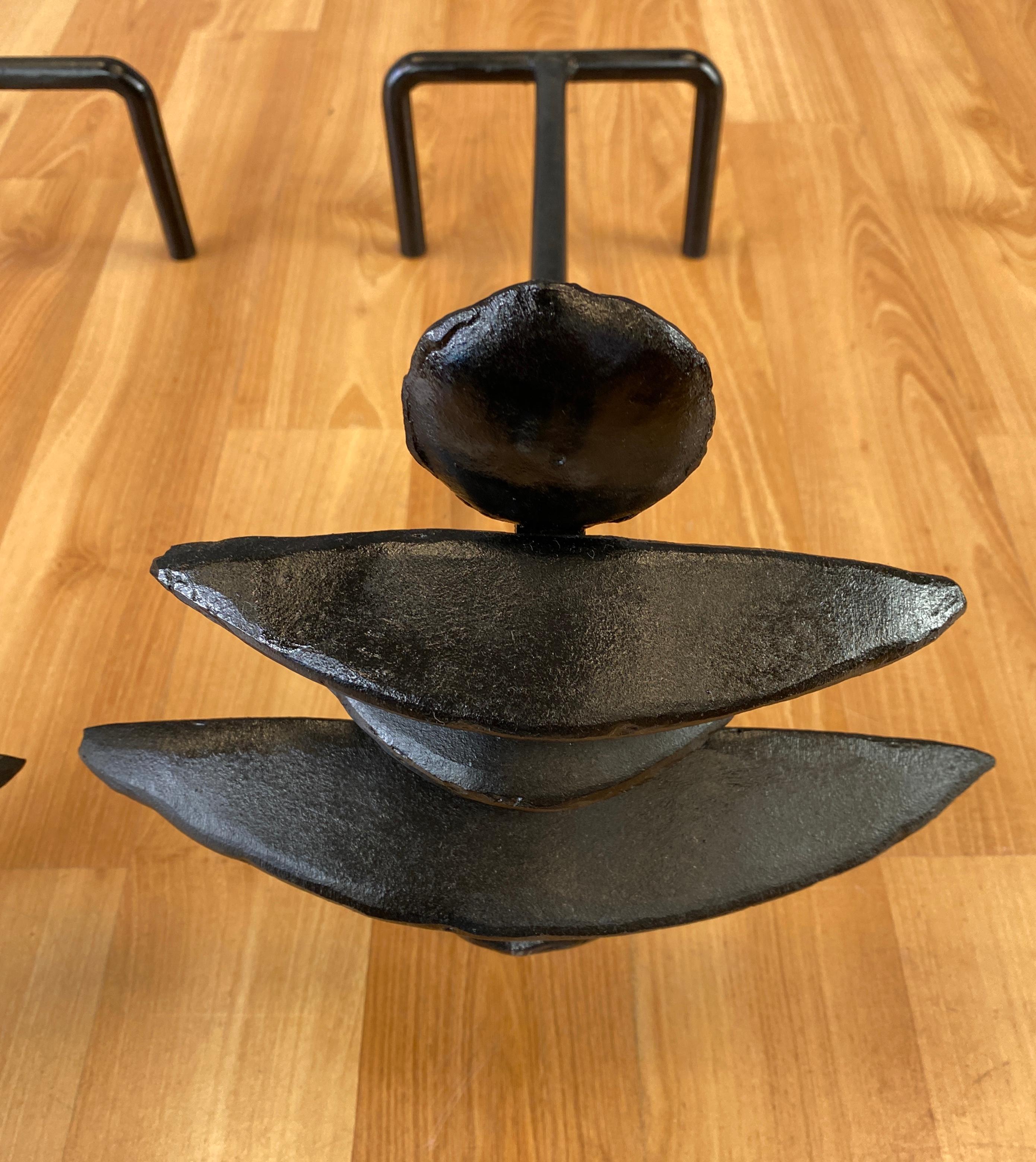 Giacometti Style Sculptural Black Andirons a Pair 5