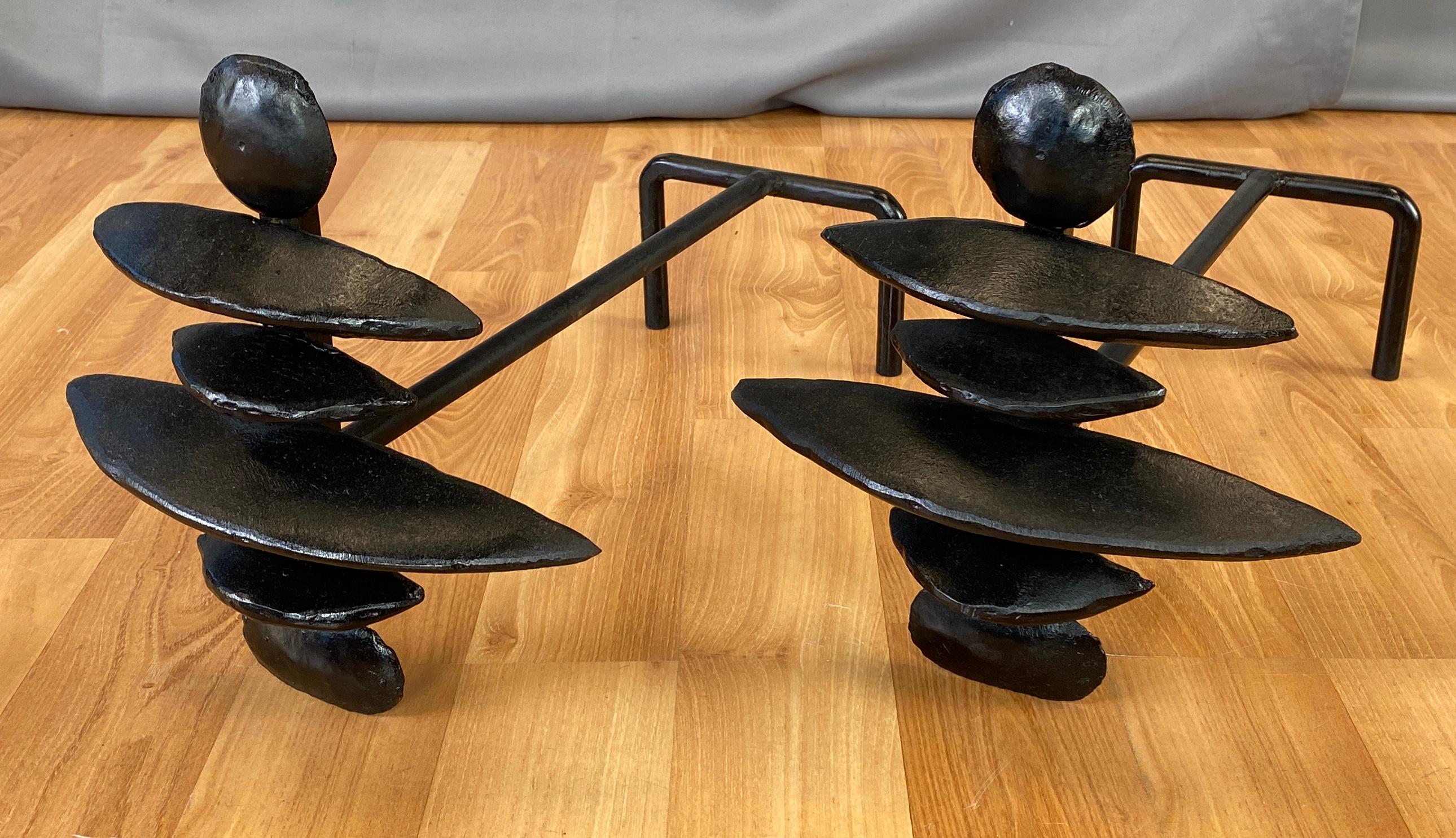 Giacometti Style Sculptural Black Andirons a Pair 6
