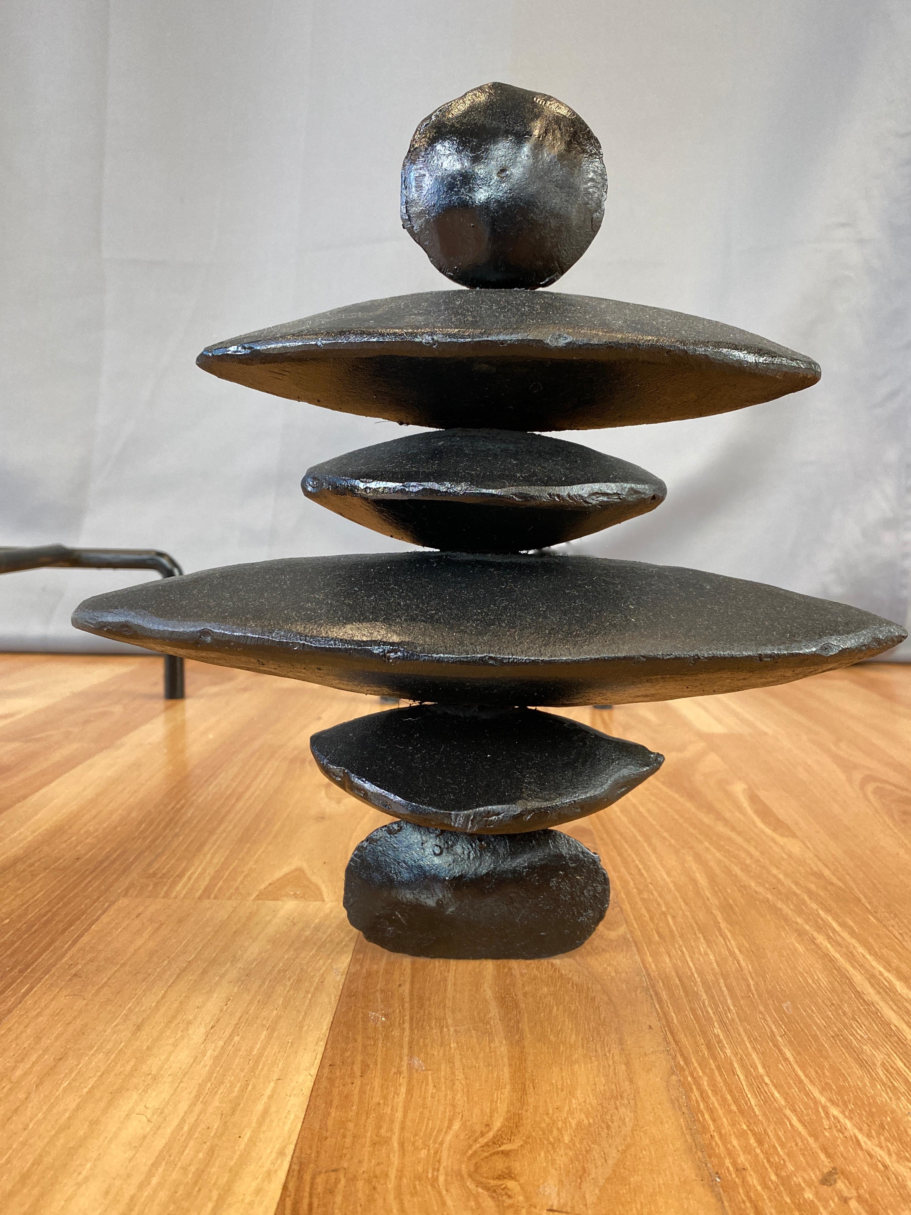 Mid-20th Century Giacometti Style Sculptural Black Andirons a Pair